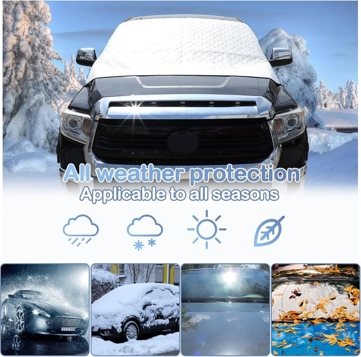 Windshield Cover Compatible with Toyota Tundra 2007-2021, for Ice and Snow, Ice, UV & Frost Wiper Mirror Protector Windproof Sunshade Cover Accessories (Style A)
