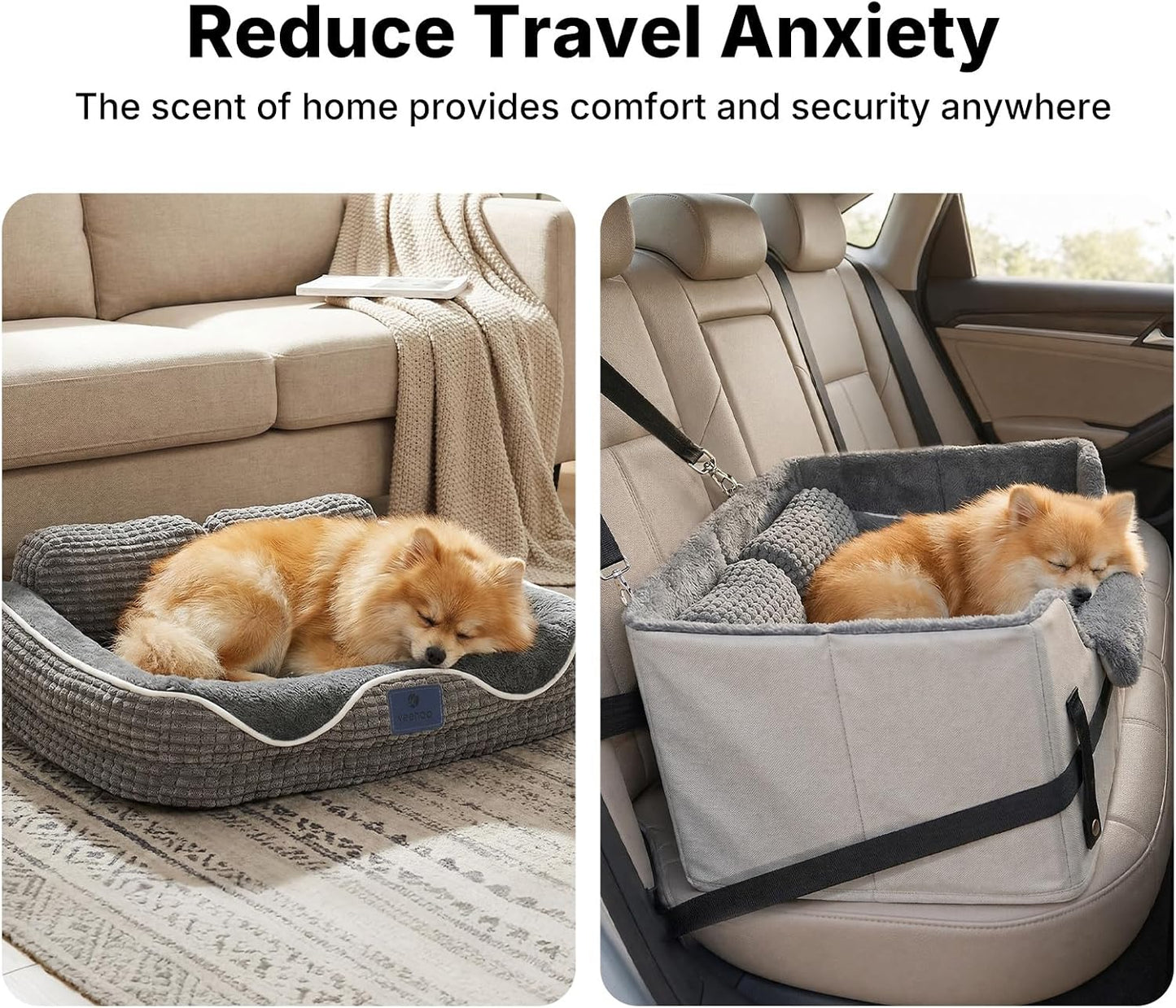 Veehoo 2-in-1 Dog Booster Car Seat & Pet Bed for Small Medium Dogs up to 50lbs, Foldable Travel Car Seat with Safety Leash, Non-Slip Removable Washable Cover