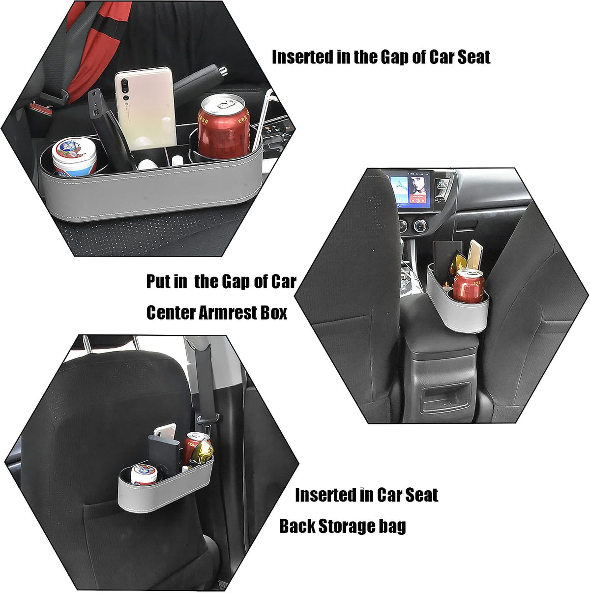 IOKONE Console Side Pocket, Cup Holder for Car, Easy Install, Slim Gray