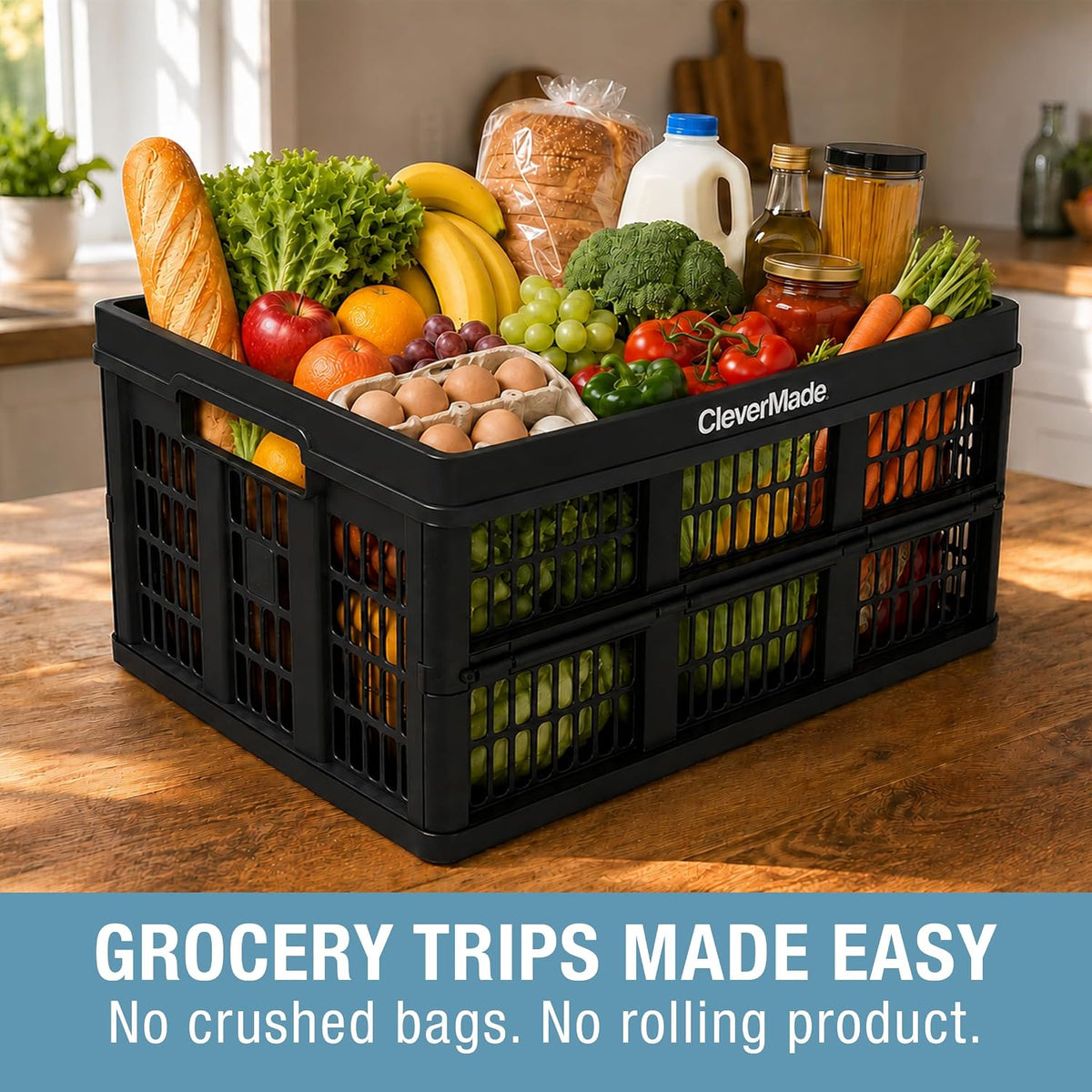 CleverMade Collapsible Utility Crate (Recycled) - 45L - Obsidian (3PK)
