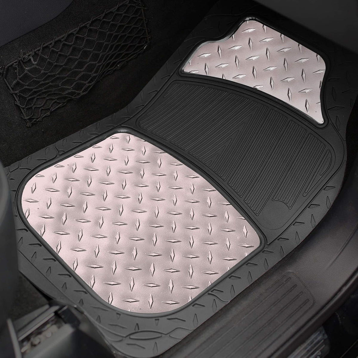 FH Group Automotive Floor Mats - Heavy-Duty Metallic Rubber Floor Mats for Cars, Universal Fit Full Set, Climaproof Floor Mats, Trimmable Floor Mats for Most Sedan, SUV, Truck Floor Mats Gray