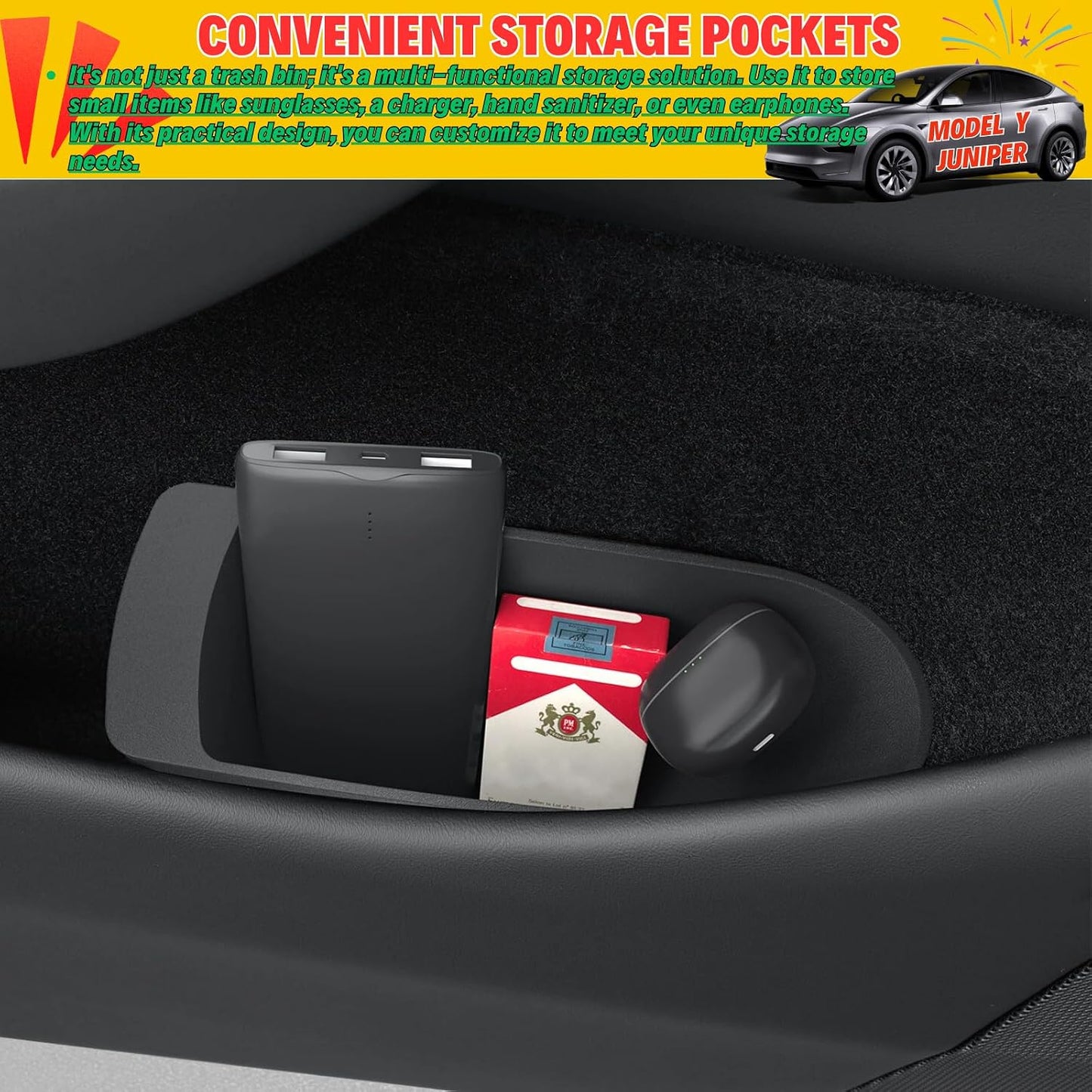 Front Door Trash Cans for 2026 Tesla Model Y Juniper Interior Accessories | Waterproof and Leak-proof Dustbin Garbage Organizer, Portable Small, Durable TPE, Easy to Clean Detachable - 2 Pack