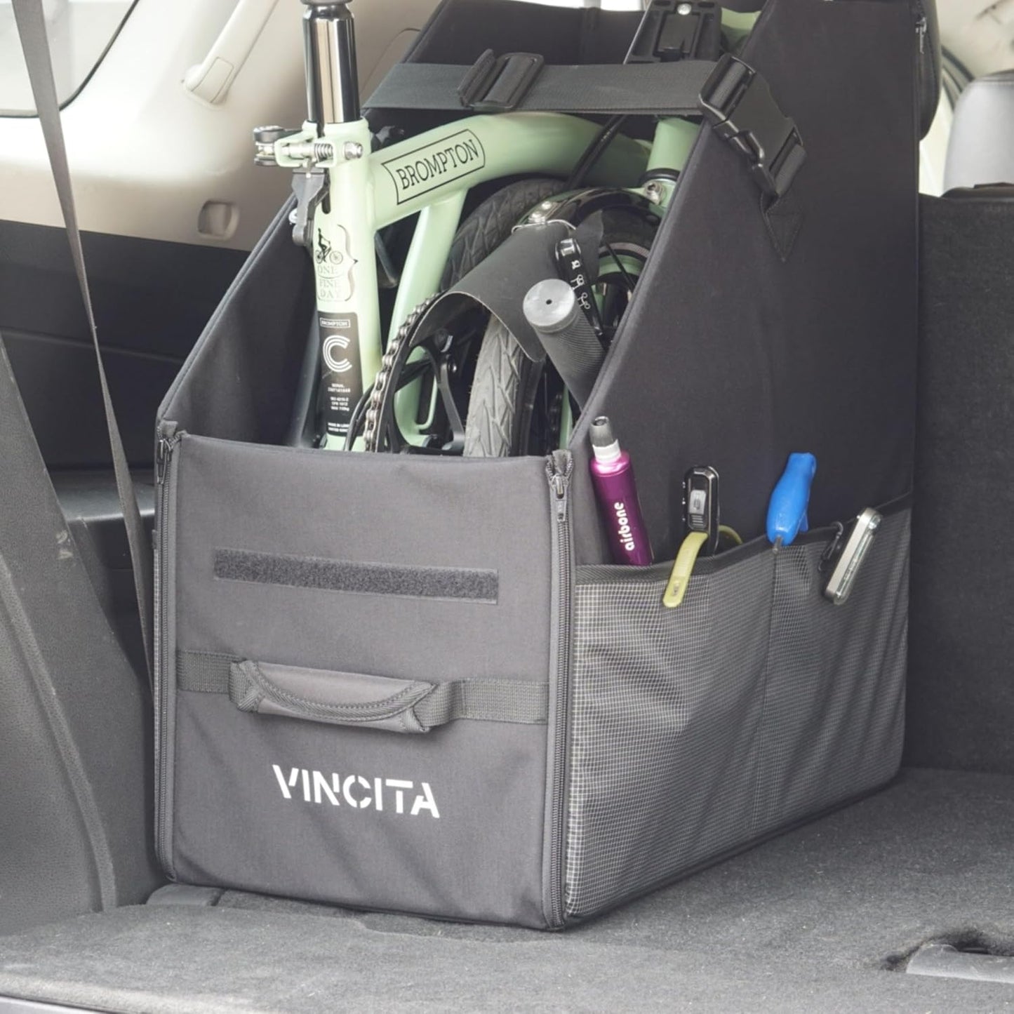 Vincita Keeper Box 2.0 for Folding Bicycle - Bike Storage Solution - Suitable For Bike - Keep The Bike Vertical In The Car Trunk To Save Space (Black with black zipper 2.0, For 20" Folding Bikes)