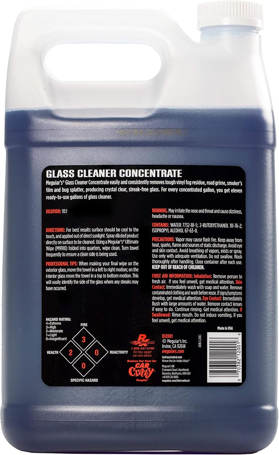 Meguiar’s Professional Glass Cleaner Concentrate, Car Glass Cleaner, Professional-Strength Formula For Streak-Free, Residue-Free, Use On Auto Glass, Windows And Mirrors - 1 Gallon Auto Glass Cleaner