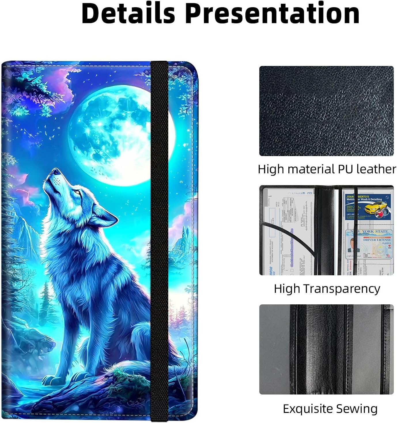 Car Registration and Insurance Holder for Women & Men Glove Box - Durable Auto Insurance Card Organizer with Easy Access,Holds Driver's License & Registration Cards,Howling Wolf