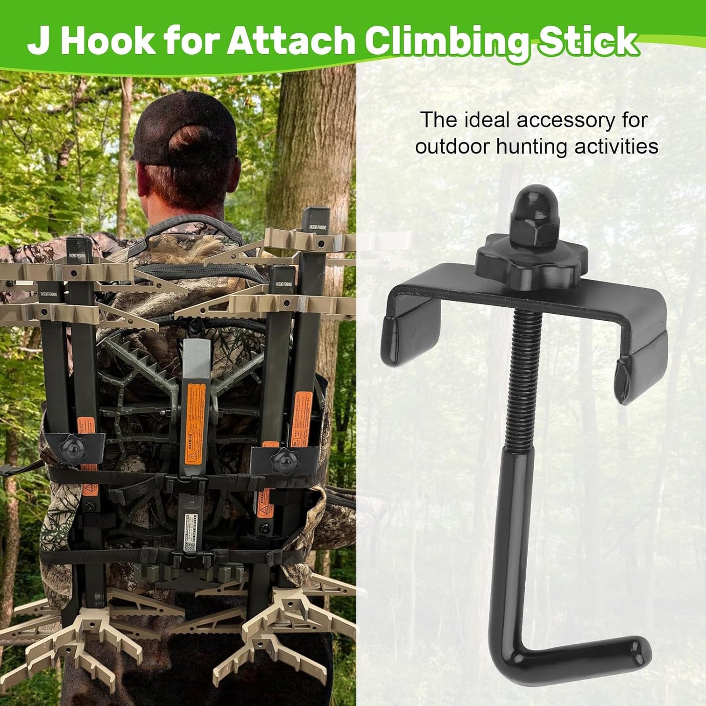 LJB J Hook Climbing Stick Carrying System, 2 Pack | Climbing Stick Attachment Hook, For Treestand Climbing Steps