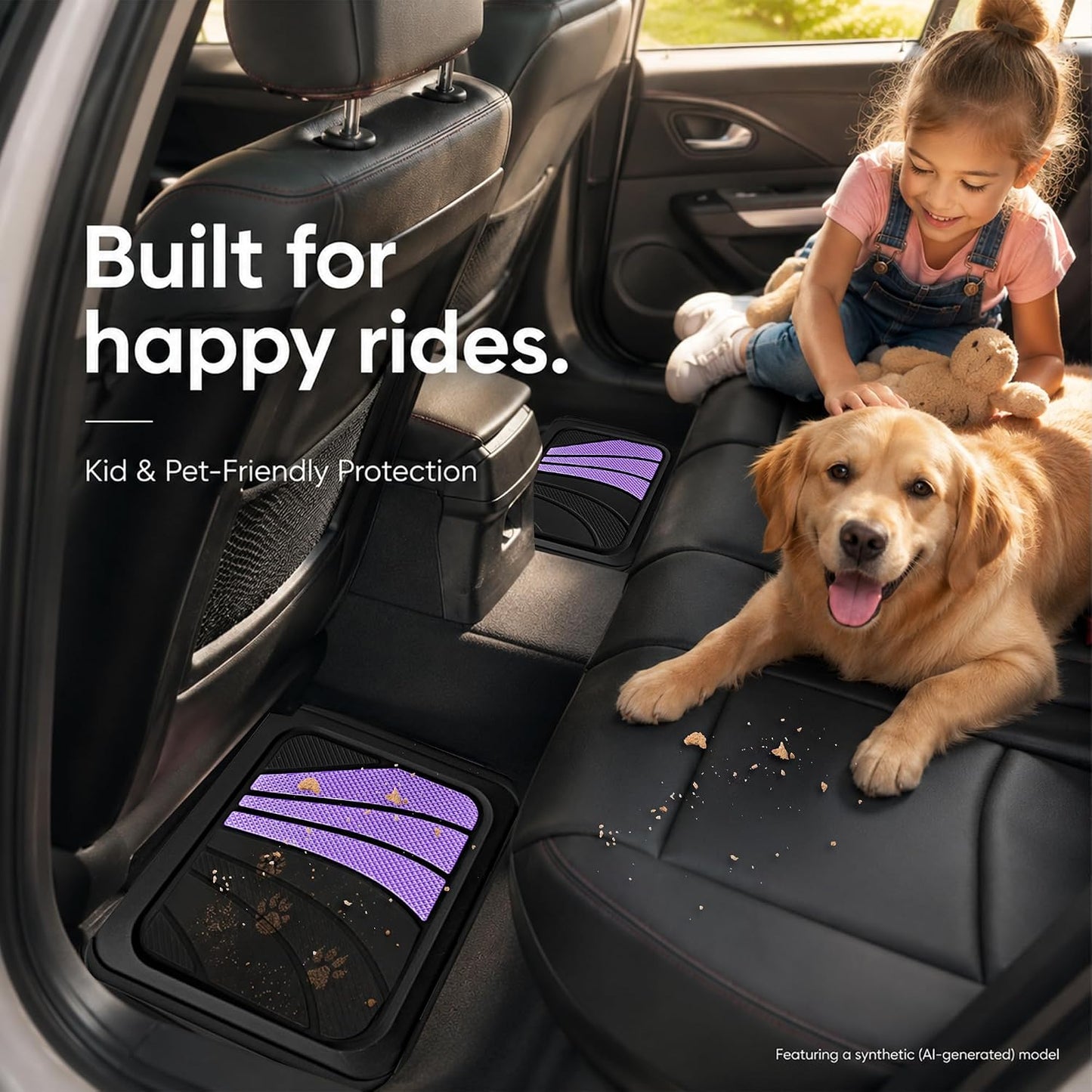 Road Comforts Car Floor Mats Full Set – Front & Rear Car Floor Mats with Aluminum Design, Anti-Slip Backing, All-Weather Protection, Trim-to-Fit Car Mats for Most Sedans, SUVs & Vans - Lighet Purple