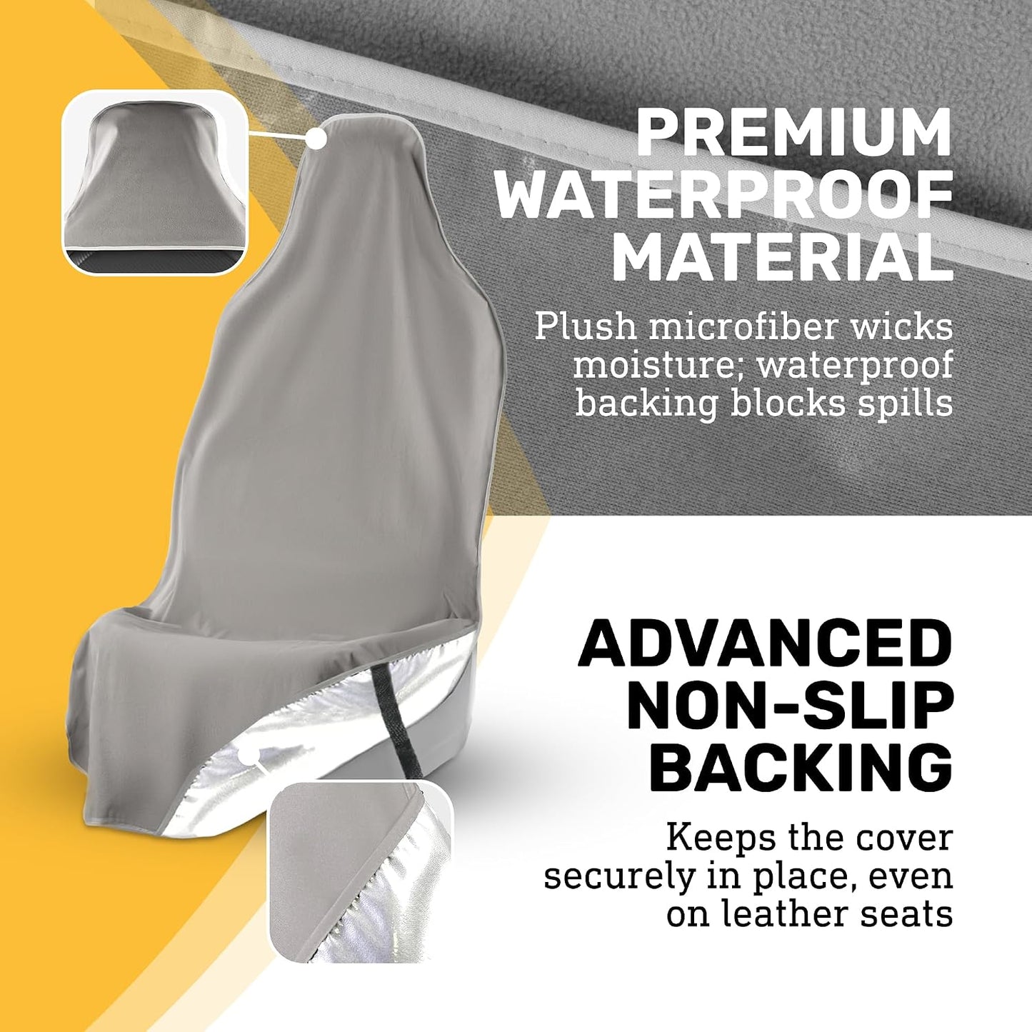 EliteSport Front Seat Cover, Universal Fit Waterproof, Sweatproof, Odor-Resistant, and Machine Washable Car Seat Protector with Non-Slip Underlayer for Pet, Travel, and Outdoor Adventure, Gray