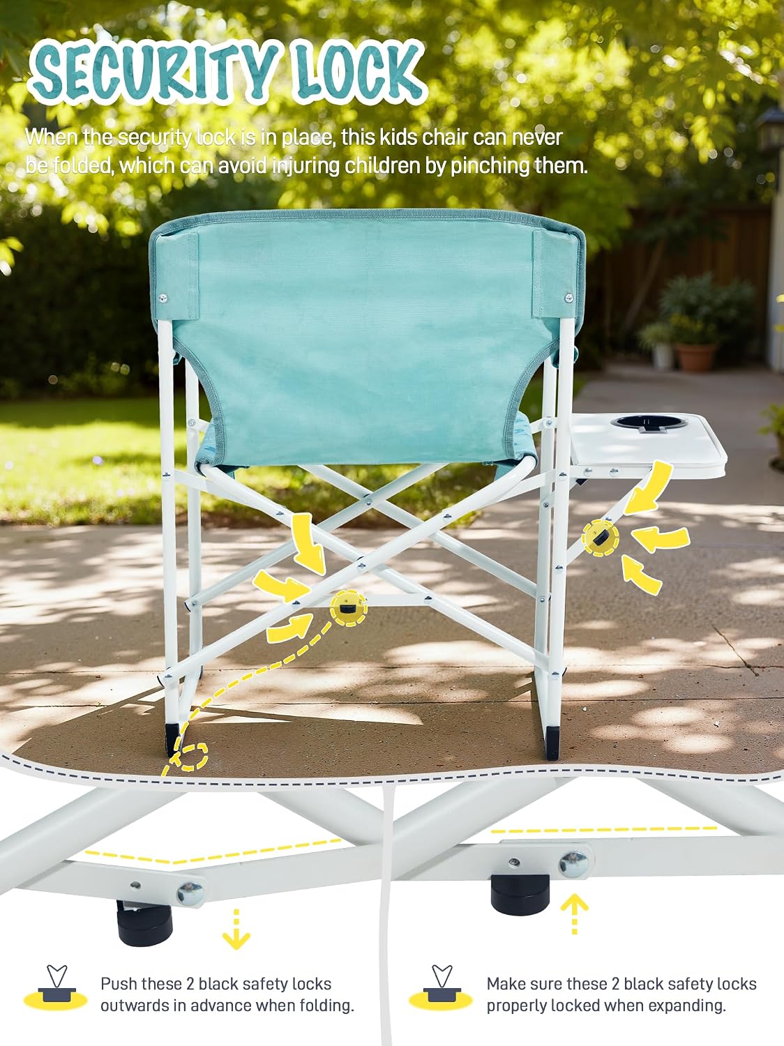 EVER ADVANCED Kids Directors Chair with Side table for Camping, RV & Sports, Padded Kid Outdoor Seat with Safety Lock, Lightweight Portable Camp Chairs for Beach, Balcony, Patio, Supports 150lbs Green