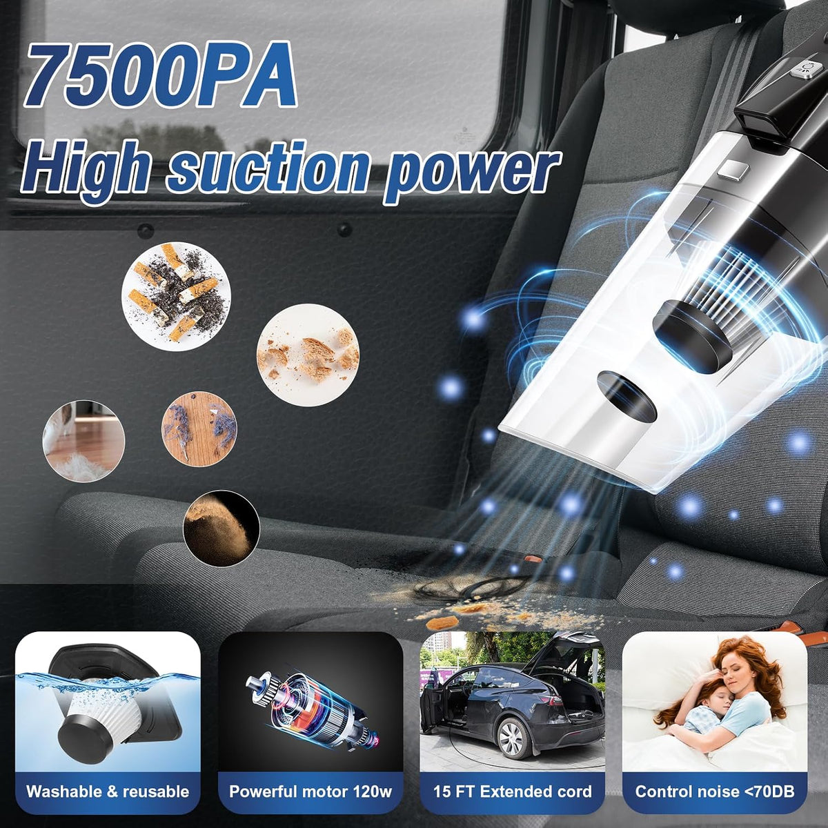25Pcs Car Cleaning Kit, Interior Detailing Kit with 4in1 High Power Vacuum
