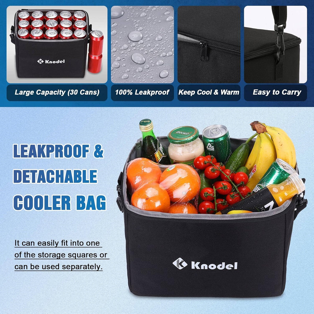 K KNODEL Extra Large Trunk Organizer With Cooler Bag, 3 Compartments Car Organizer, Heavy Duty SUV Trunk Organizer with 2 Adjustable Securing Straps (4-in-1, Black)