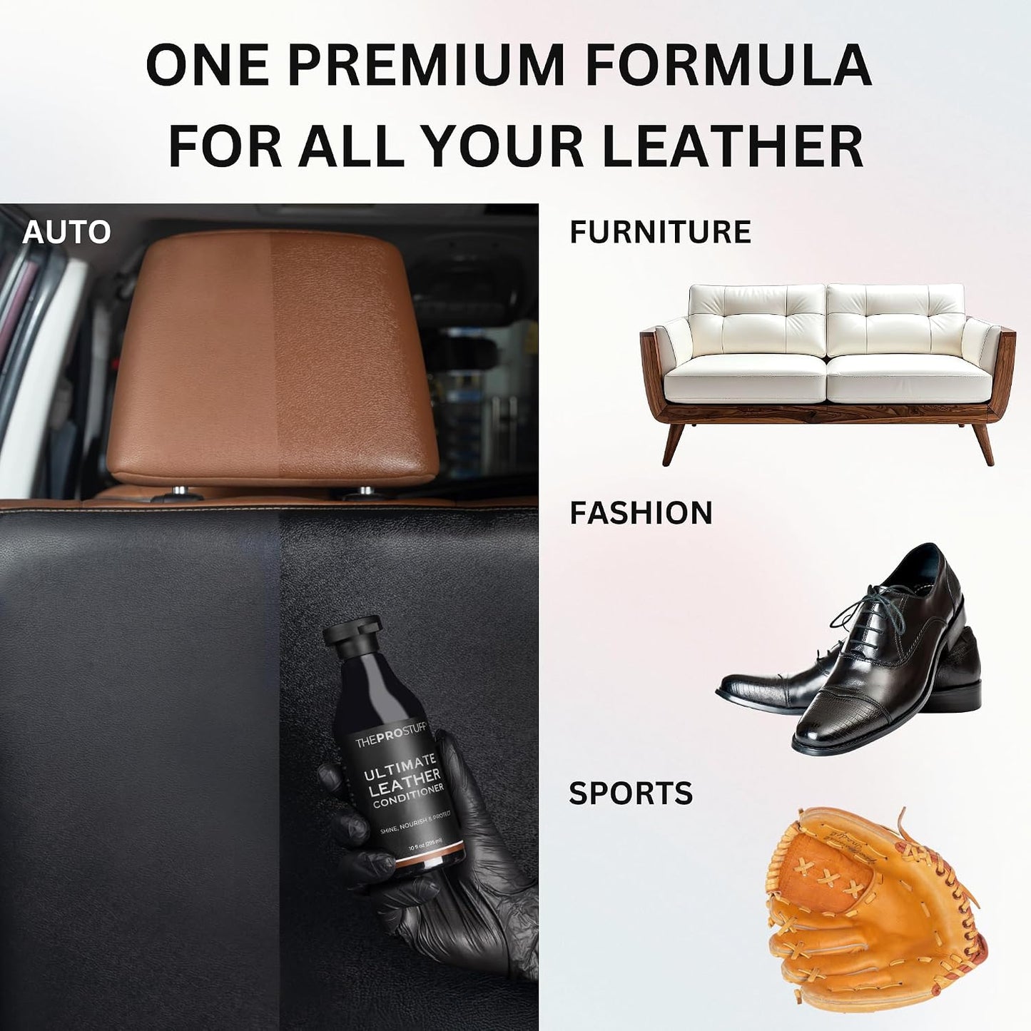 The Pro Stuff® Ultimate Leather Conditioner for Car Interior &amp; Seats | UV Protection, Deep Restoration and Shine | Easy Apply, No-Residue Micro-emulsion Clear Formula | Works on Couch, Jacket, Shoe