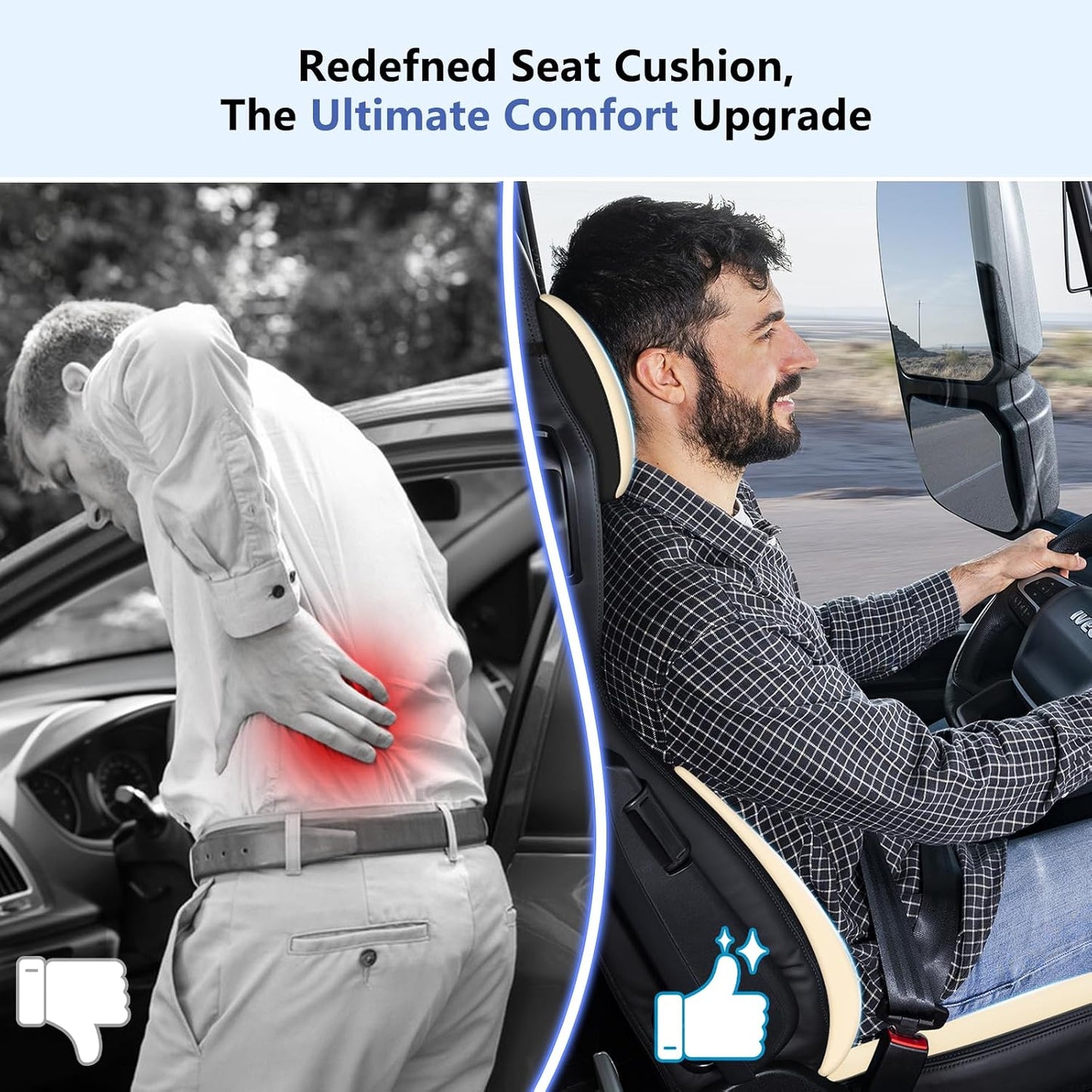 Car Seat Cushion with Neck Pillow & Lumbar Support Back Sciatica Tailbone Pain Relief Car Pillows Ergonomic Memory Foam Back Support for Driving Seat Office Chair Wheelchair 3 Pcs Beige