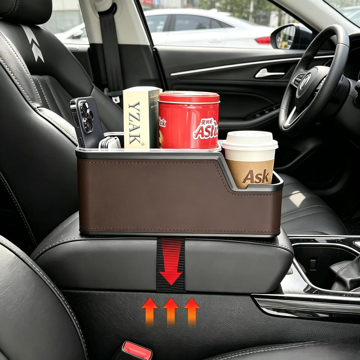 Car Seat Organizer with Compartments,Small Caddy for Car Brown