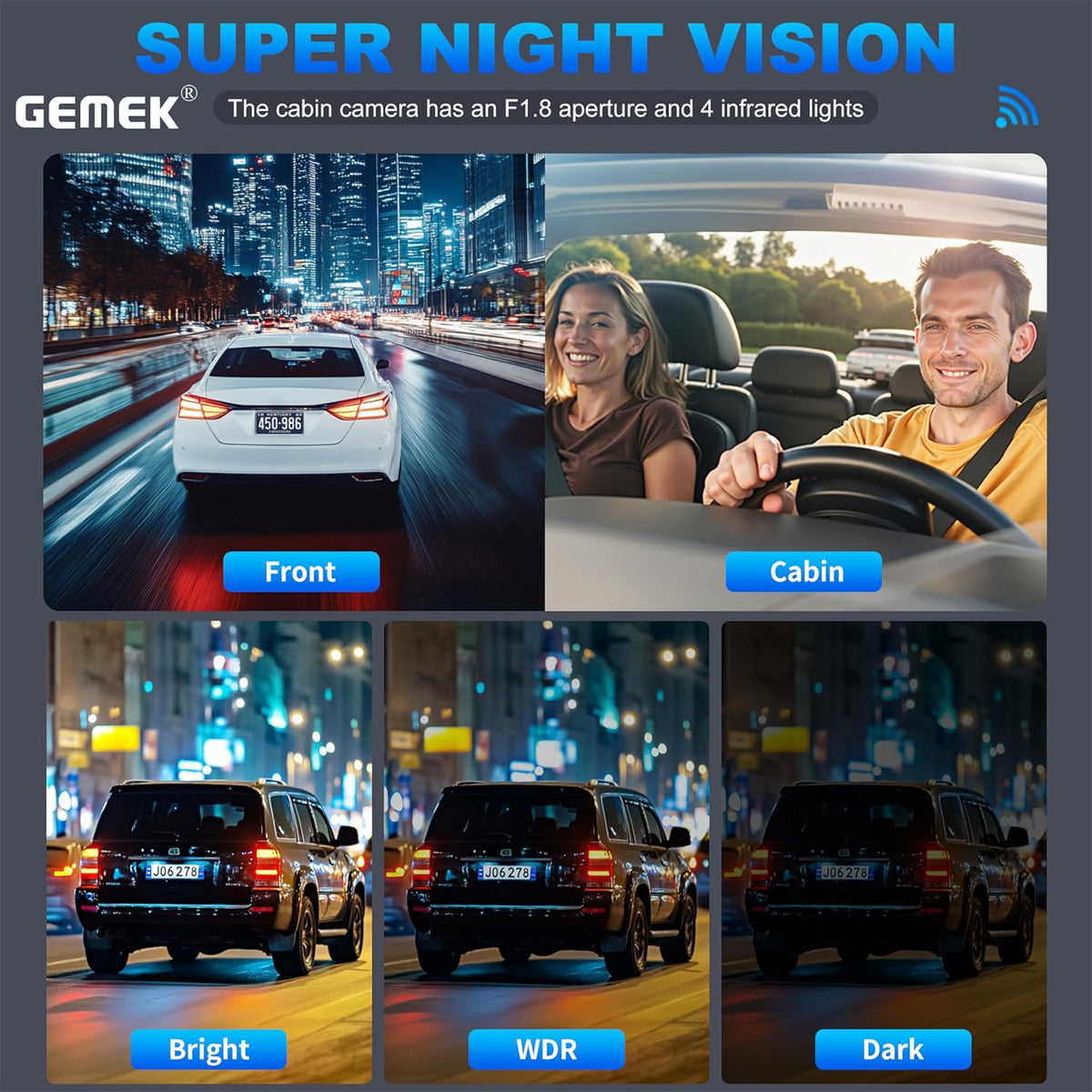 360 Degree View 4 Channel Dash Cam 5G WiFi & App Control, GEMEK 2K Front and Rear Inside, Left and Right Dash Camera for Cars, Free 64GB TF Card, G-Sensor, Night Vision, 24 Hour Parking