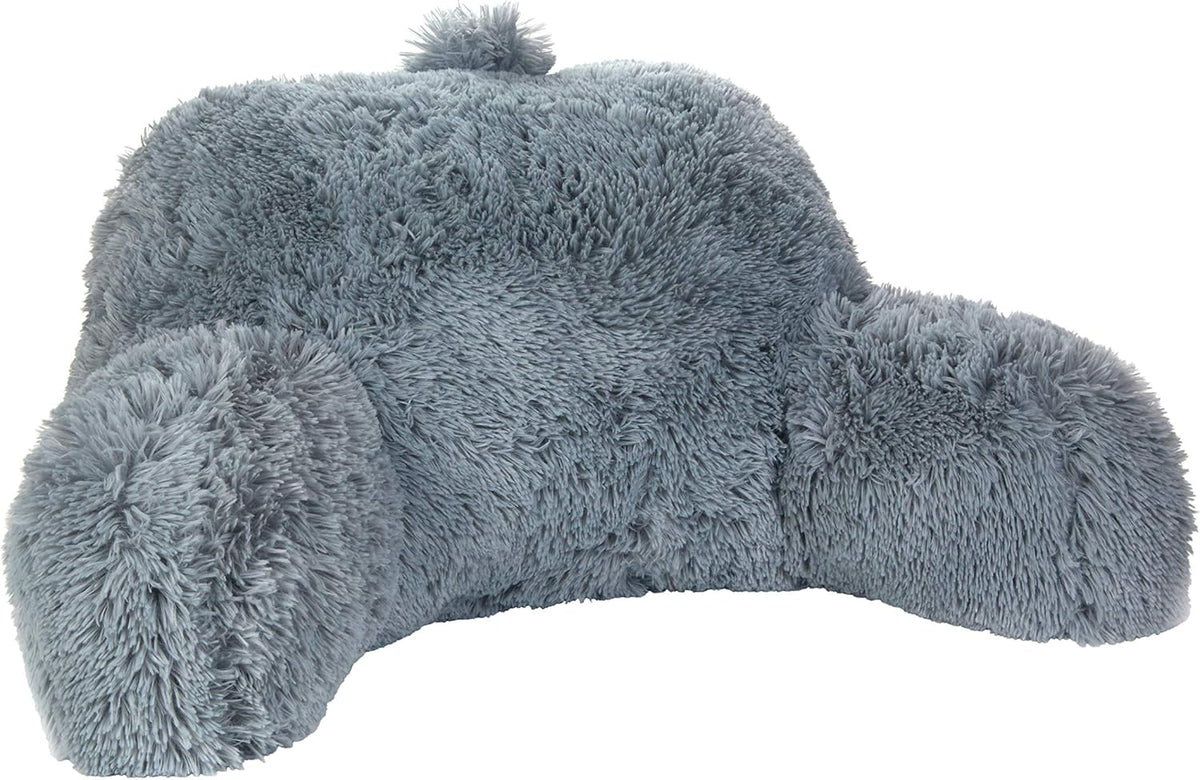 Klear Vu Shaggy Reading Pillow Back Rest Body Pillow for Adults and Kids, Lumbar and Arm Support on Bed, Chair, Couch, Sofa and Floor, 30" x 21", One Size, Cool Gray