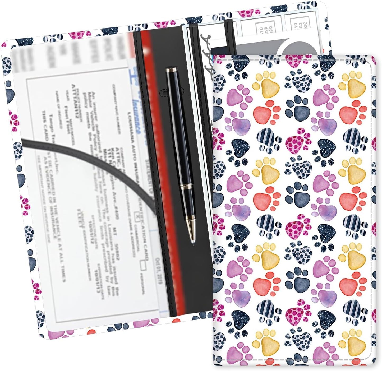 Leather Car Registration and Insurance Card Holder, Cute Car Accessories Vehicle Glove Box Car Organizer for Documents, Cards, License Colorful Dog Paws