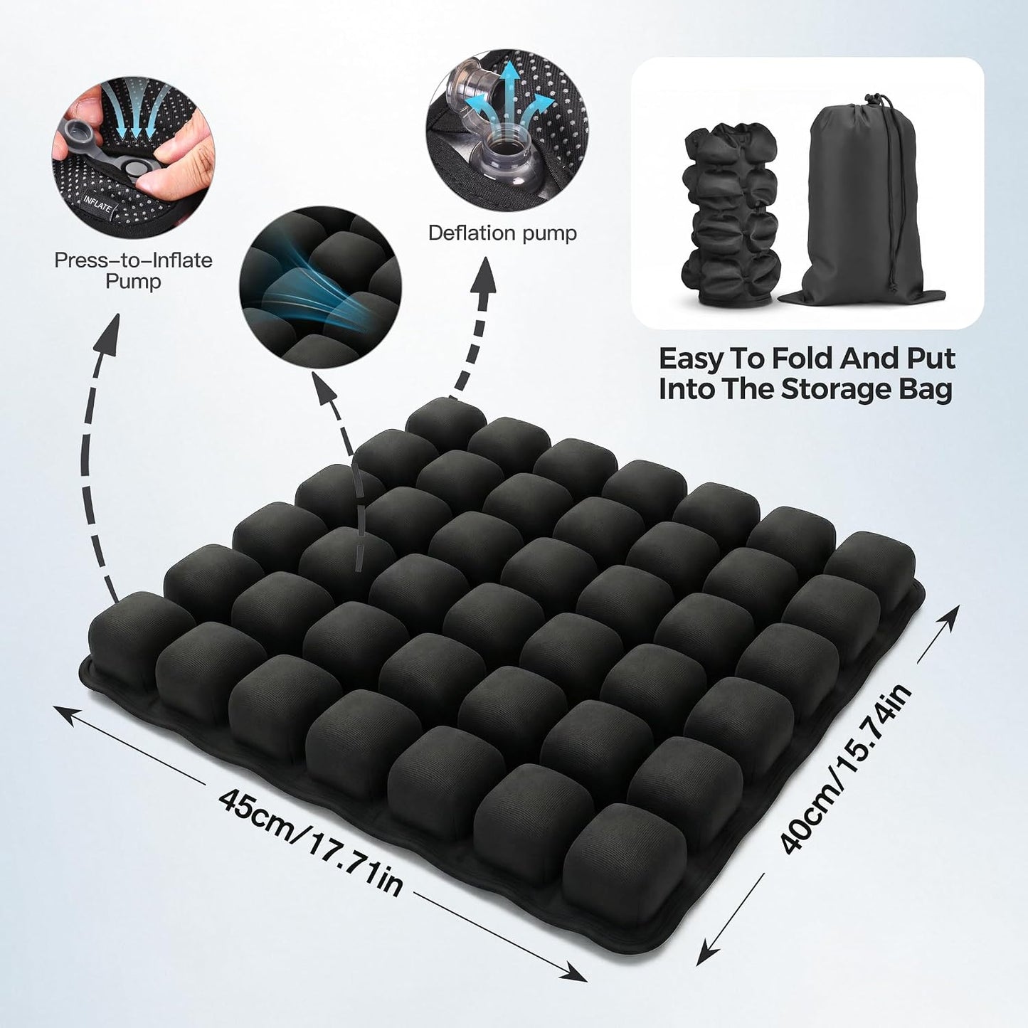 Sondour Travel Cushion Airplane Seat,Airplane Cushion for Long Flight,Press-Type Inflatable Wheelchair Seat Cushion,42 Airbags for Car,Office,Stadium,Ergonomic Comfort Support Pressure Relief-Black
