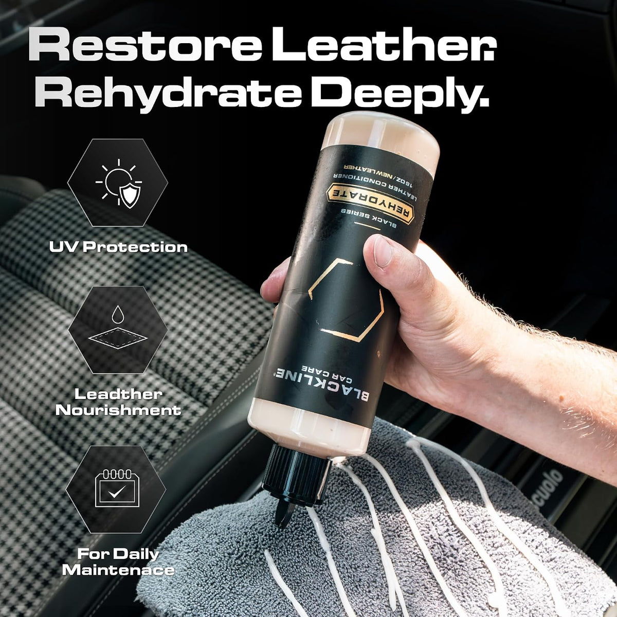 Blackline Leather Kit + Brush, Towel & Applicator - APC & Rehydrate, 5pc