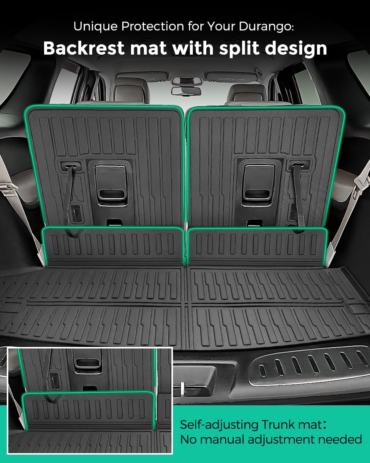 Car Floor Mat for Dodge Durango: All Weather Custom Fit TPE Accessories - Floor Cargo Liner Backrest Mat 2011 2012 2013 2014 2015 with 7-Seater 2nd Row Bench Seat
