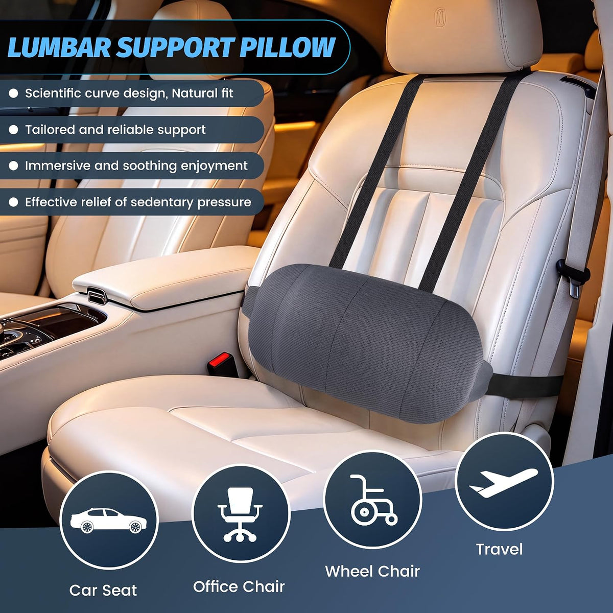 ZUAMEGULumbar Support Pillow for Car, Office Chair & Travel