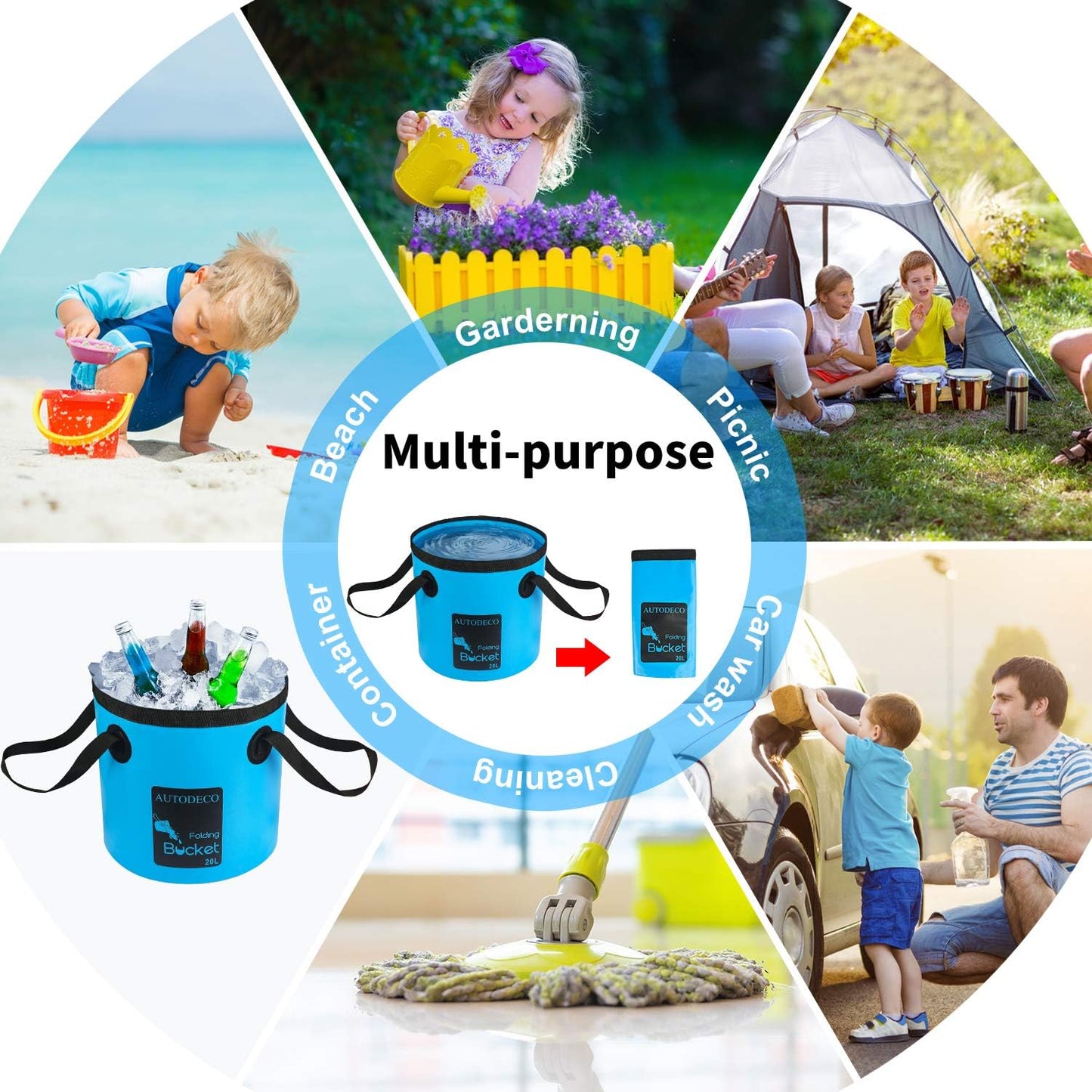 Collapsible Bucket 5 Gallon Container Folding Water Bucket Portable Wash Basin 20L