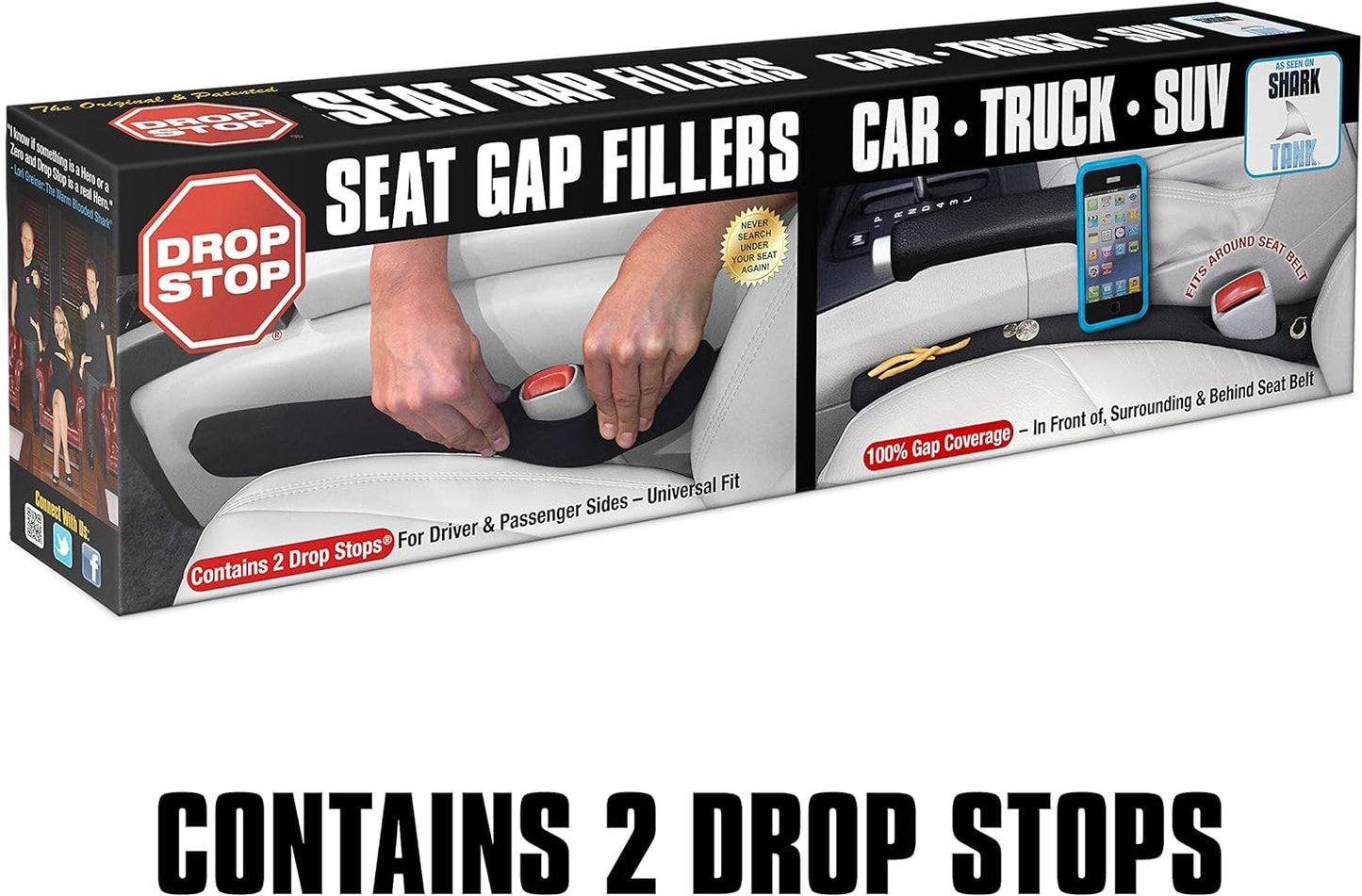 Drop Stop The Original Car Seat Gap Filler - Set of 2 (Pad + LED Light) | Car Accessories for Men & Women, Between Seats Console Organizer, Patented, As Seen On Shark Tank