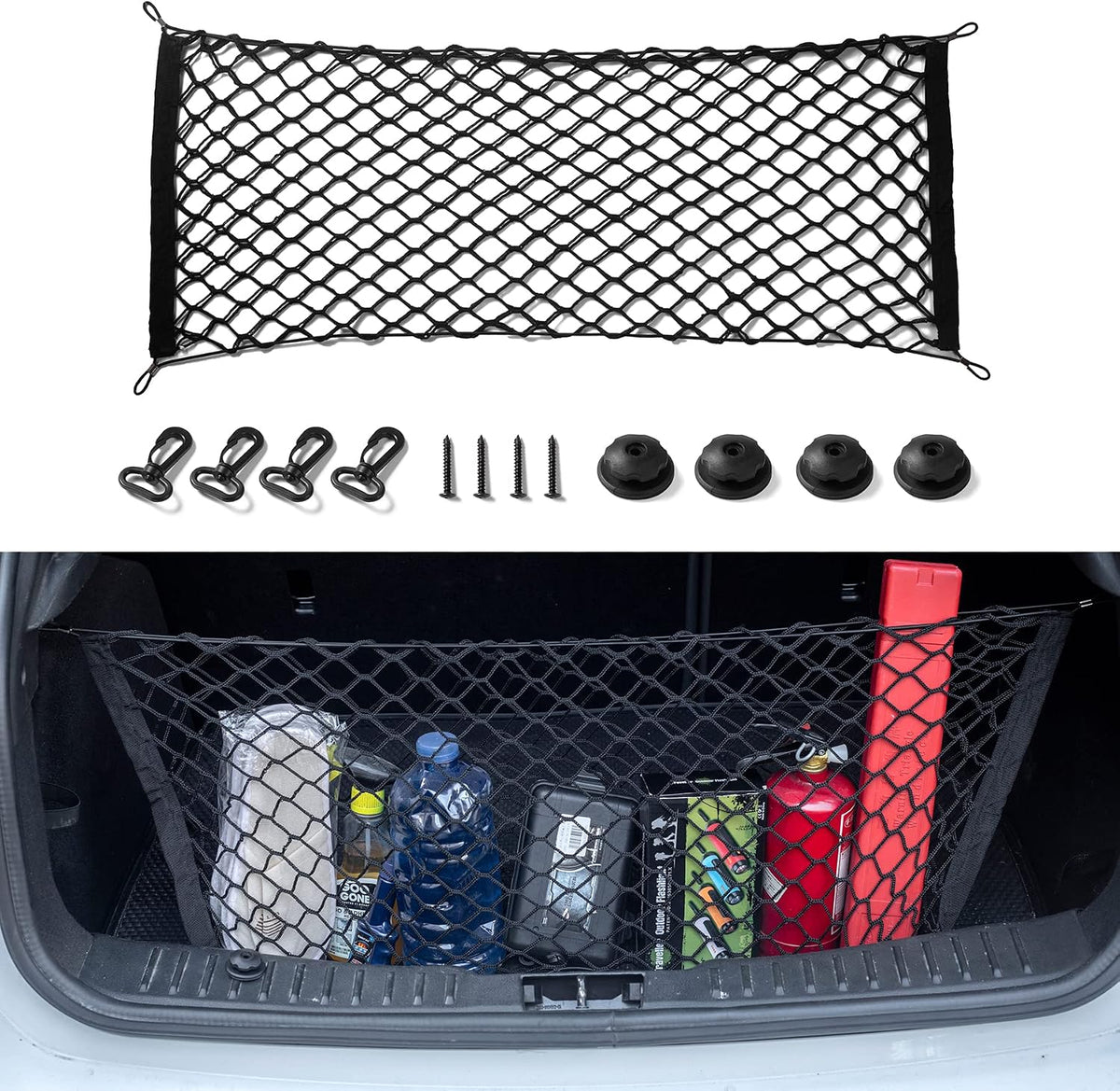 Amiss Cargo Net Stretchable. Adjustable Elastic Trunk Storage Net with Hook for SUVs, Cars and Trucks, Car Exterior Accessories (43.3x15.8 Inch)