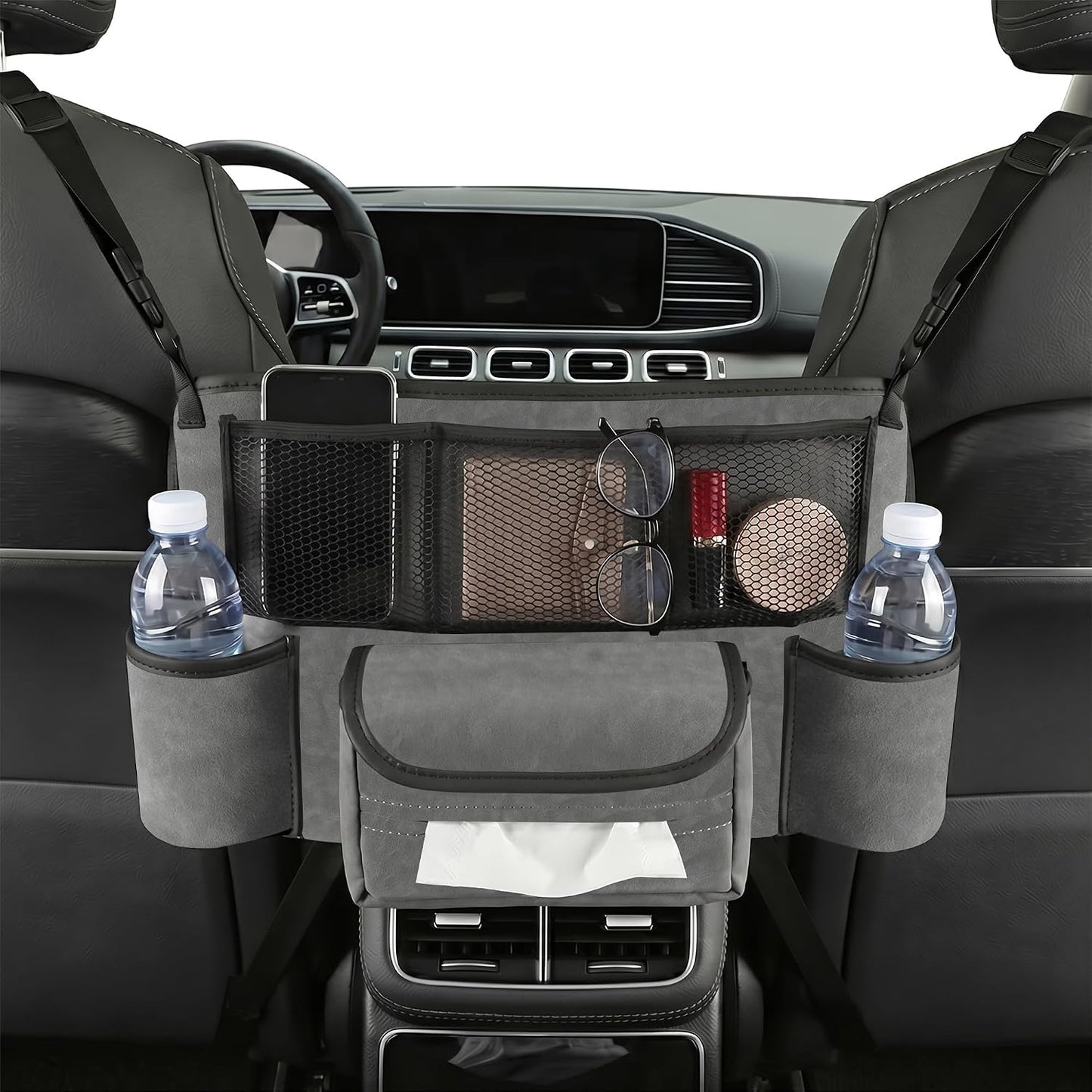 Car Seat Gap Organizer, Premium Faux Suede Leather Seat Gap Filler, Universal Front Seat Console Side Storage Box, Multifunctional Car Organizer for Phone, Wallet, Keys, Tissues and Documents