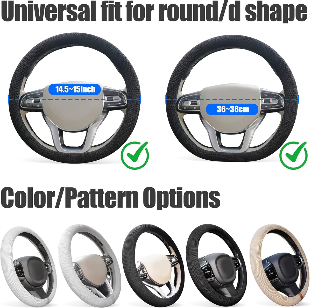 15“ Upgraded Black Steering Wheel Cover Men, Warm in Winter Cool in Summer