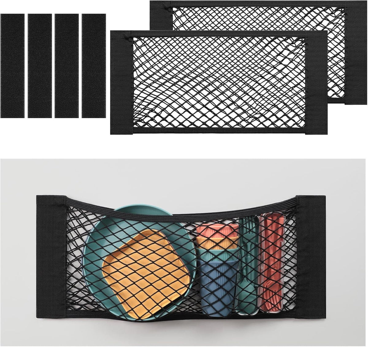 TOBWOLF Car Storage Net Bag, 2PCS 9.8'' X 23.6'' High-Elastic Mesh Pocket