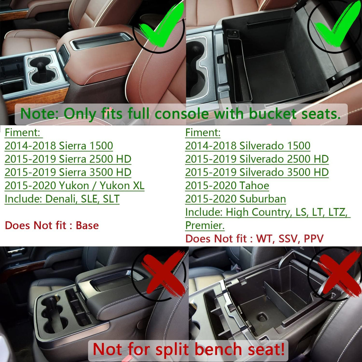 Full Center Console Organizer Tray for 2014-2018 Chevy Silverado/GMC Sierra