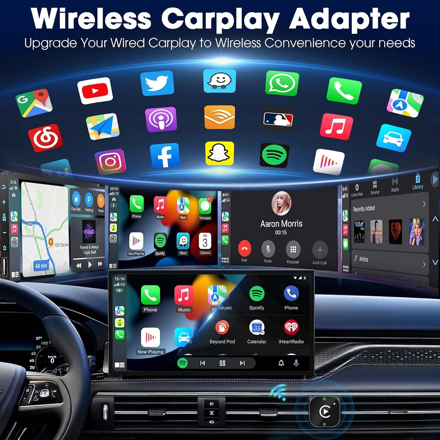Wireless Carplay Adapter & Android Auto 2026 Upgrade Wired CarPlay to Wireless,2-in-1 Mini USB Design with Fast Stable Connection Car Play for Apple iOS 10+, Android 11+ Version