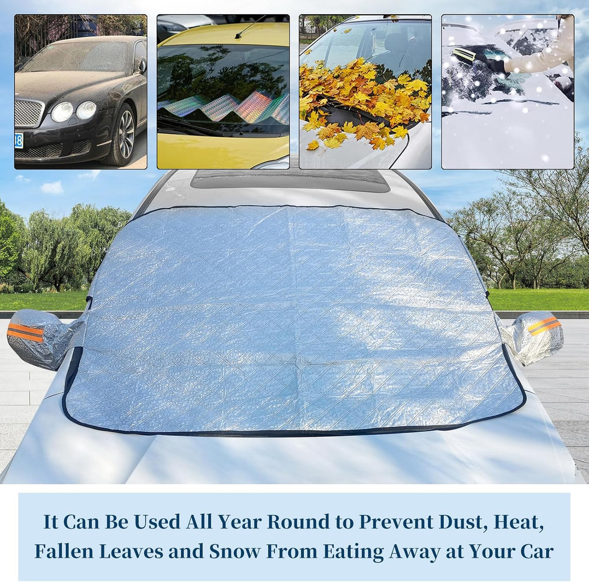Car Windshield Snow Cover, Magnetic Windshield Snow Cover 4-Layer Protection for Snow, Ice, Frost, Sunlight, Car Windshield Cover with Side Mirror Protector Fit for Most Cars Sedan Compact SUV