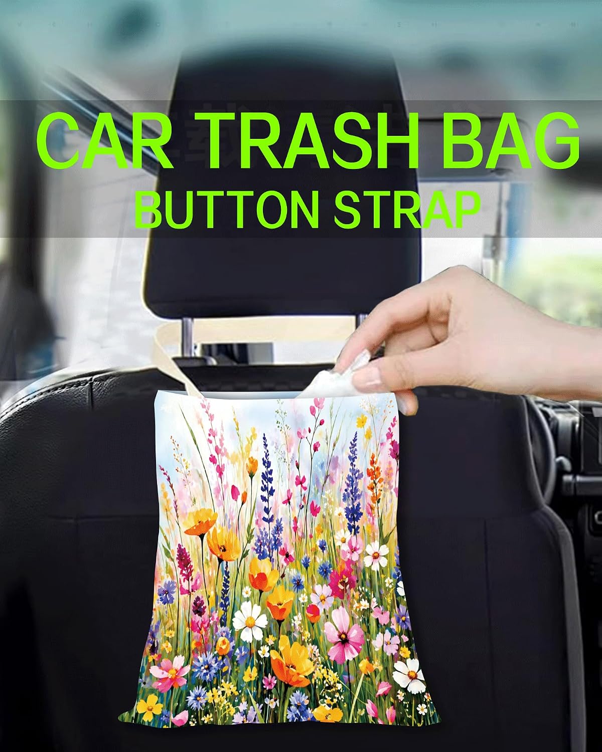 Car Trash Can, Durable Hanging Car Trash Garbage Bag, Cute Automotive Garbage Cans Organizer, Cute Colorful Wildflowers