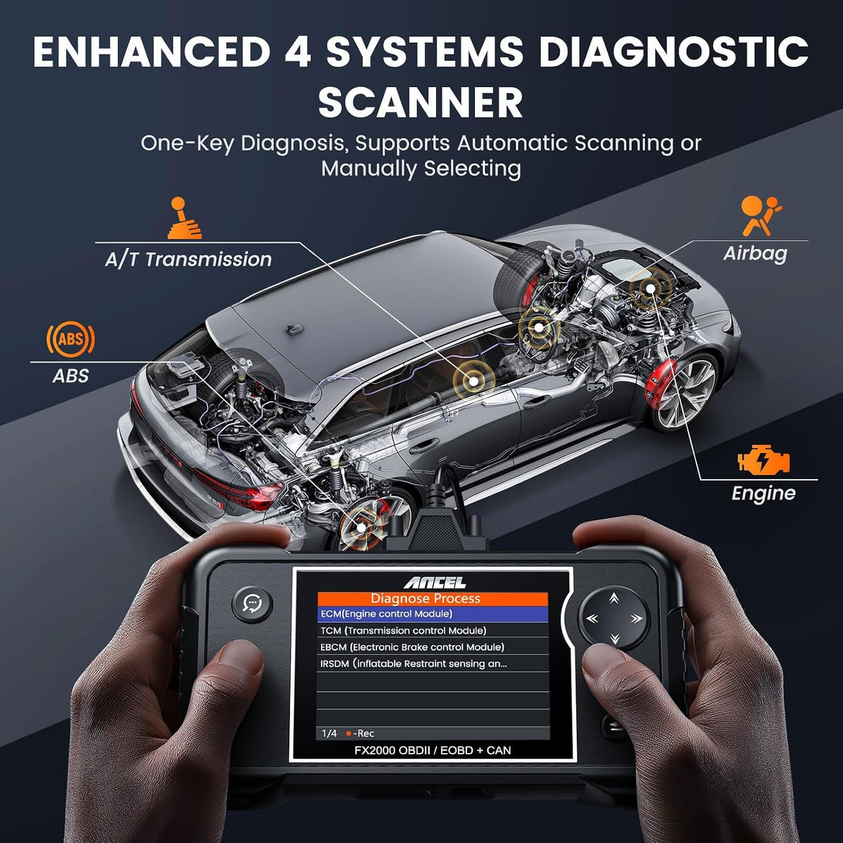 ANCEL FX2000 Plus OBD2 Scanner, ABS SRS Scan Tool with Protective Bag