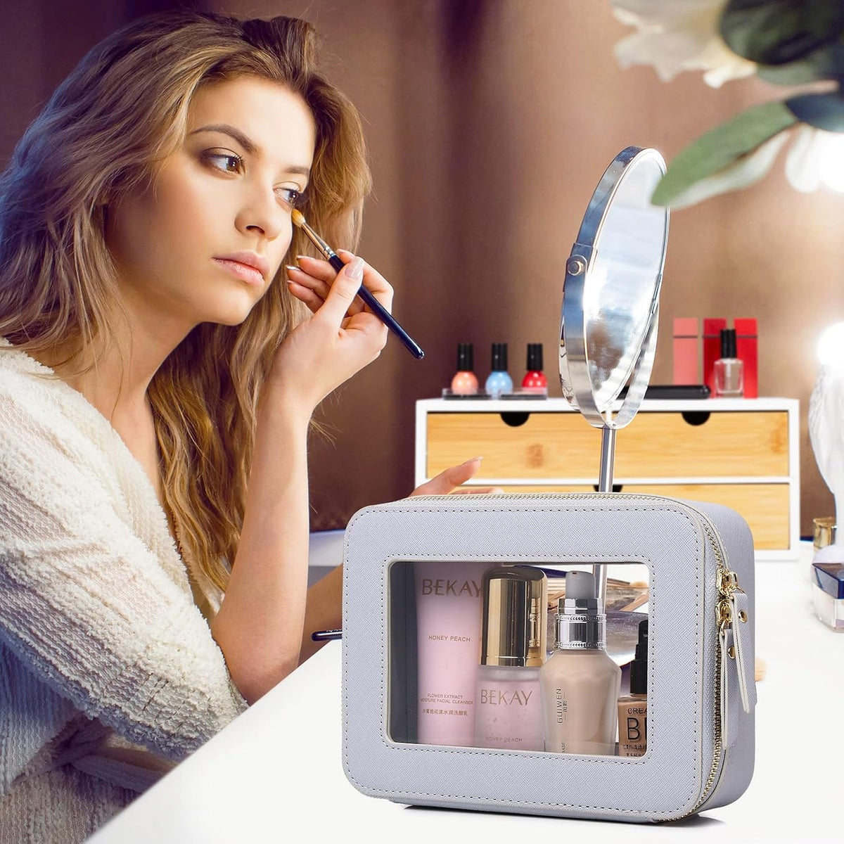Pinkmik Clear Makeup Bag, (Gray, M)