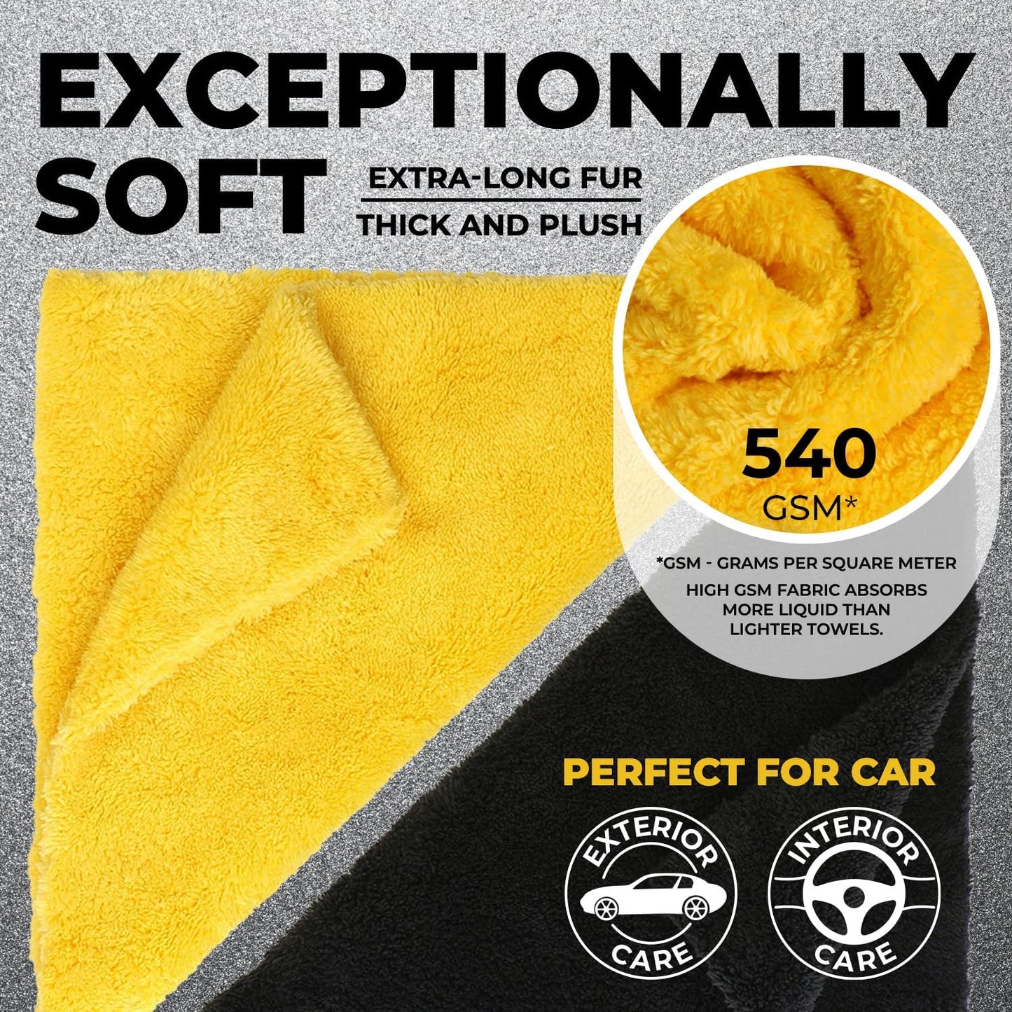 Super Soft Microfiber Towels for Cars - Edgeless - 6pk (12”x12”) - Premium Scratch-Free Towel - Great for Drying, Detailing, Polishing, Buffing - Ultra Absorbent Microfiber Cleaning Cloths for Car