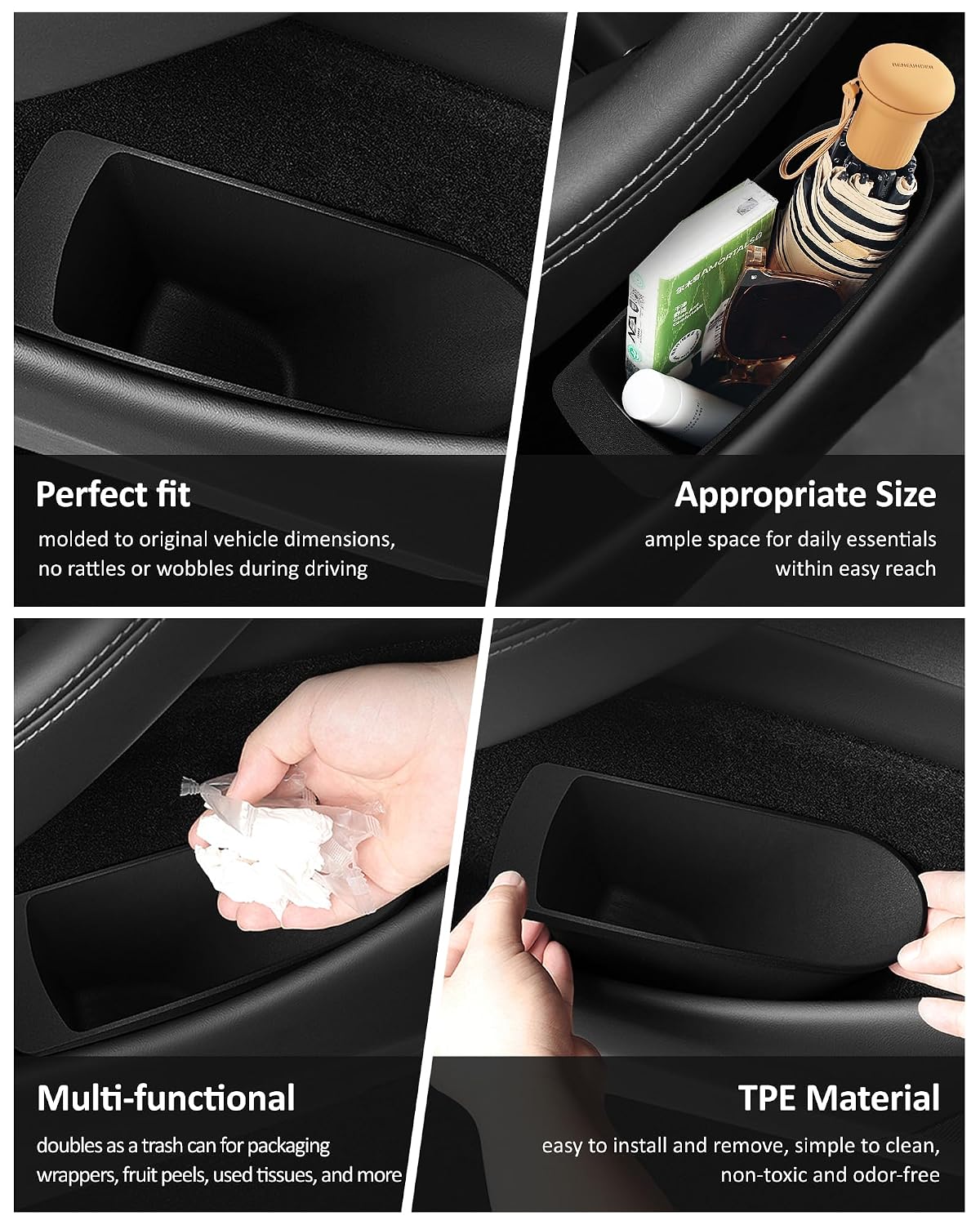 for Tesla Model 3 Highland 2024 2025 2026 Front Door Pocket Insert Trash Can, Model 3 Accessories Side Door Garbage Storage Organizer 2-Pack