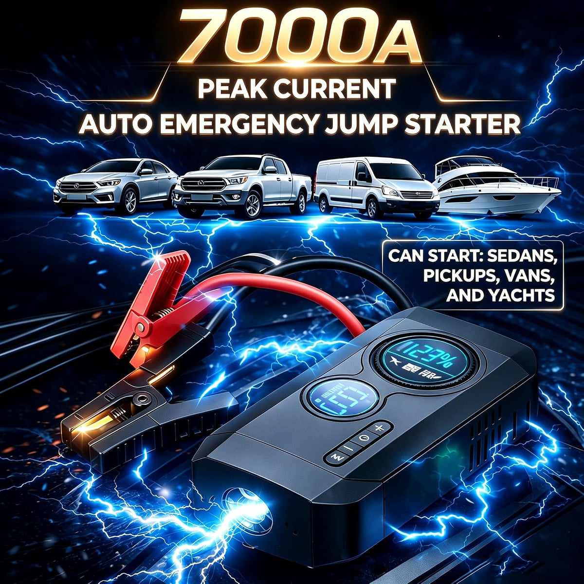 Portable Car Battery Jump Starter with Air Compressor
