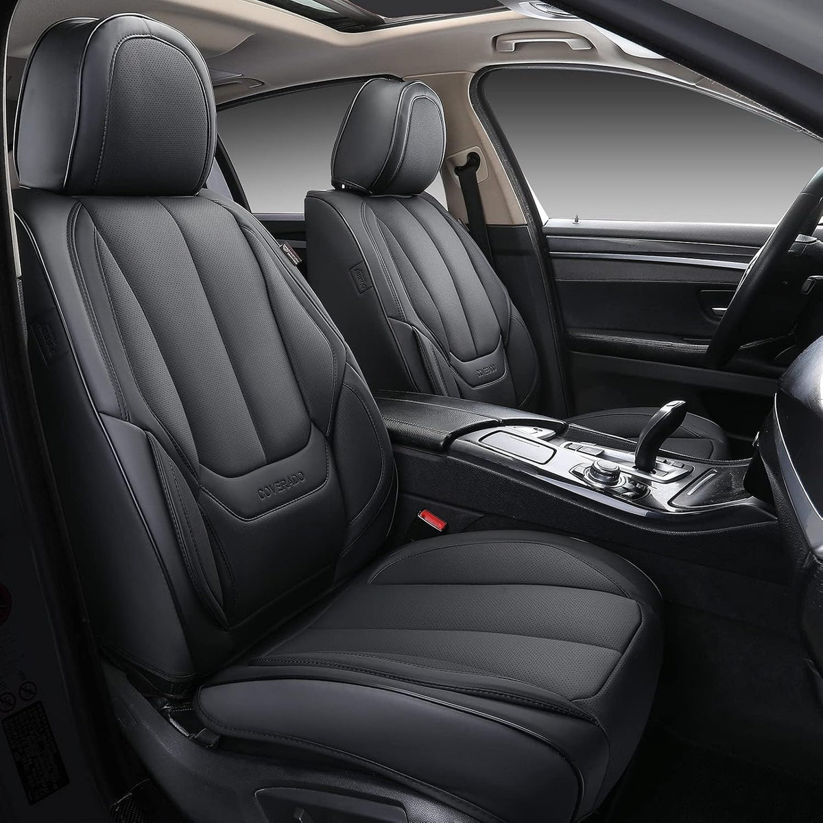 Coverado Seat Covers, Car Seat Covers Front Seats, Car Seat Cover, Car Seat Protector Waterproof, Car Seat Cushion Leather, Black Seat Covers Carseat Cover Universal Fit for Most Cars