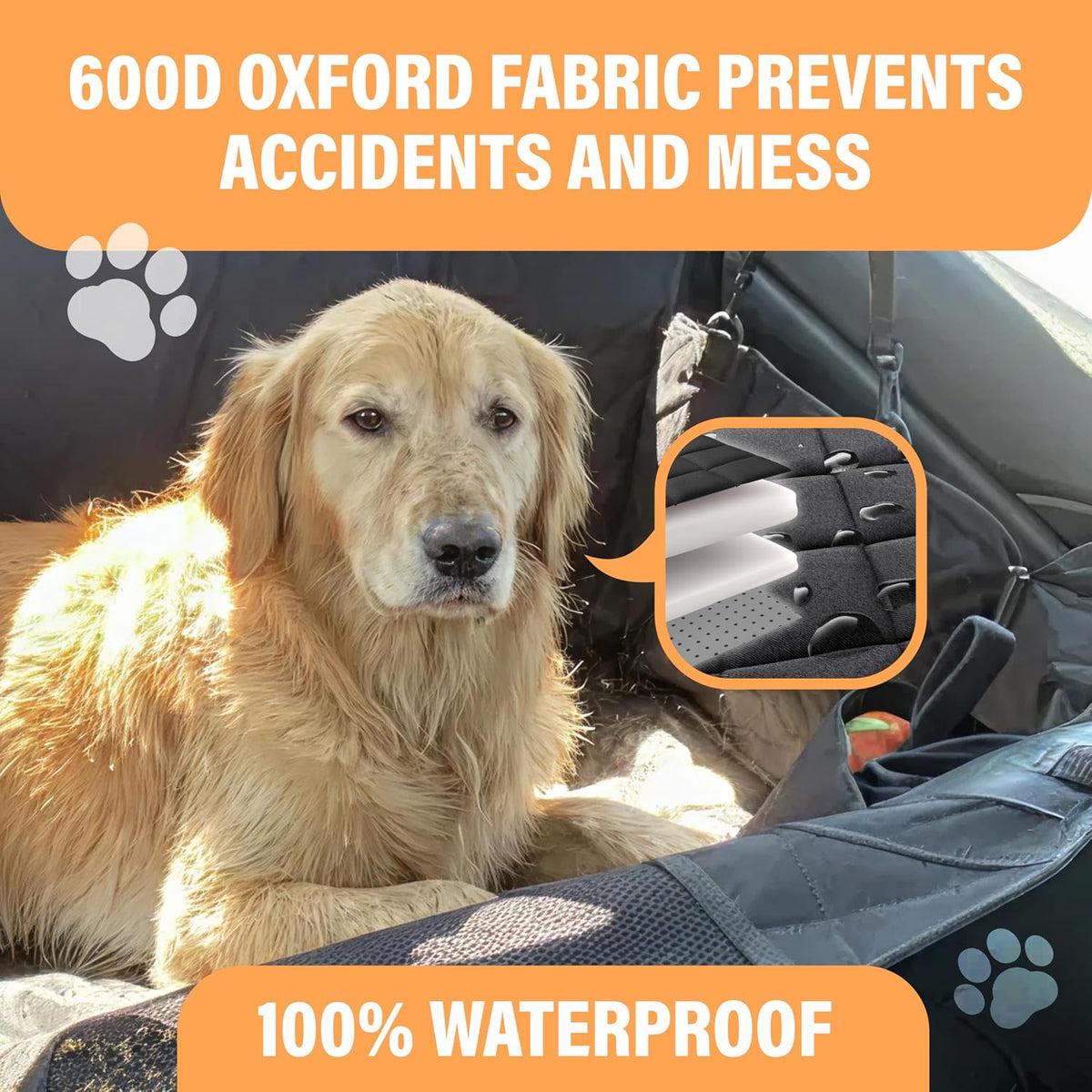 Active Pets Dog Car Seat Cover for Back Seat, Waterproof Pet Protection Hammock, SUV Truck Car Backseat Protector with Safety Features, Black