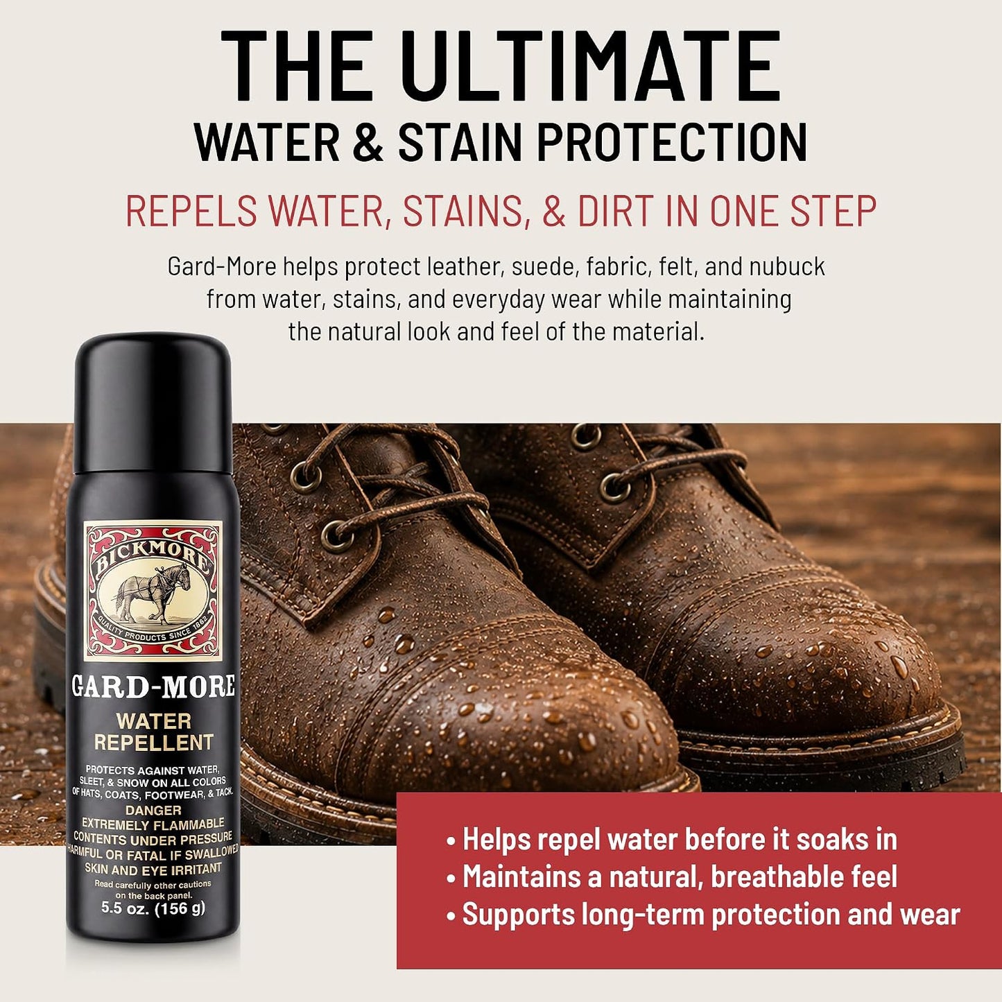 Gard-More Water & Stain Repellent | Leather & Suede Protector Spray | Shoe Waterproof Spray | Heavy Duty Fabric Protector for Leather Boots, Hats, Jackets & UGGs | Won't Darken or Yellow | Made in USA