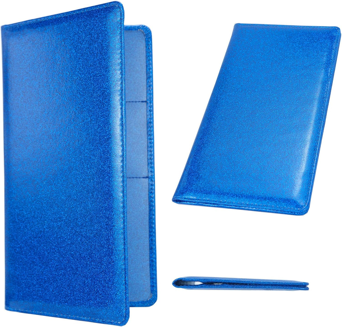 Leather Car Registration and Insurance Holder Magnetic Shut, Glitter Blue