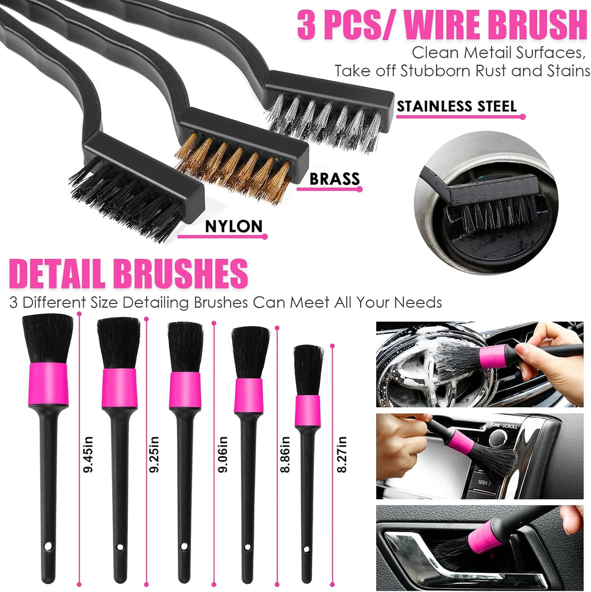 20PCS Pink Car Cleaning Kit, Car Interior Detailing Kit with Red High Power Handheld Vacuum, Detailing Brush Set, Windshield Cleaner, Cleaning Gel, Complete Auto Accessories for Women