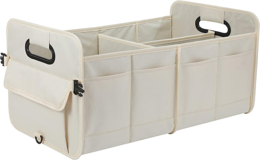 AOKJOY Car Trunk Organizer Car Storage Organizer Collapsible Multi Compartment Car Organizer Adjustable Straps for SUV(Beige)