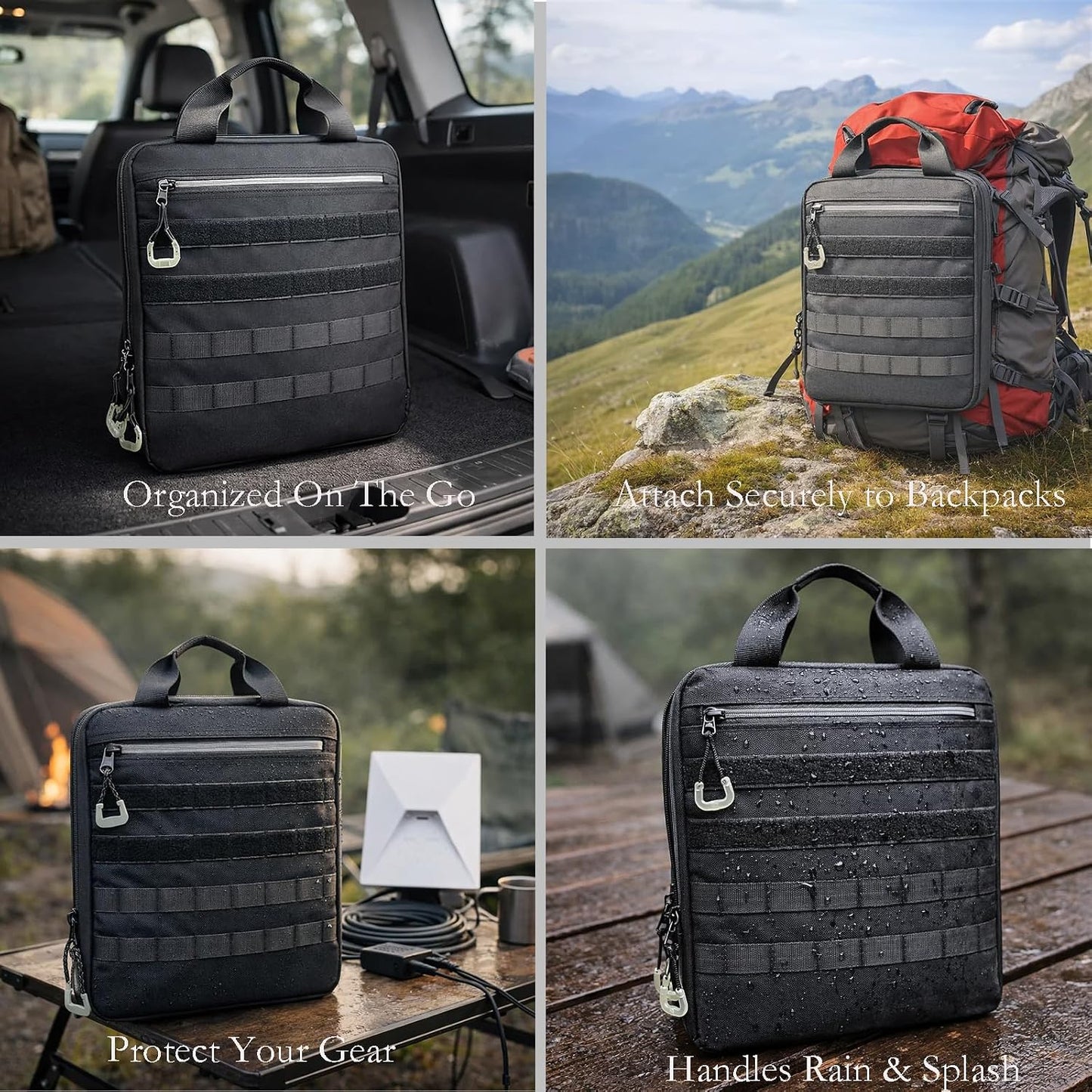 Waterproof Protective Case for Starlink Mini with MOLLE Panels, Carabiner Corners, Padded Handle, Black