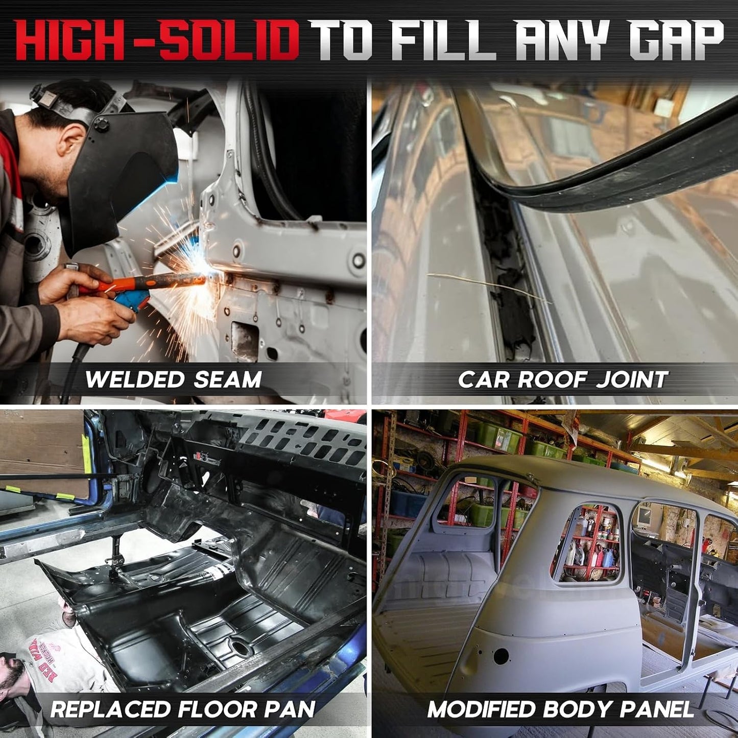 Seam Sealer Automotive Black - Paintable Waterproof Quick-Cure Polyurethane Auto Body Sealant for Car Metal Panels, Truck Beds, RV Roofs - Heavy Duty Kit with Gloves & Applicator, 10.5 oz