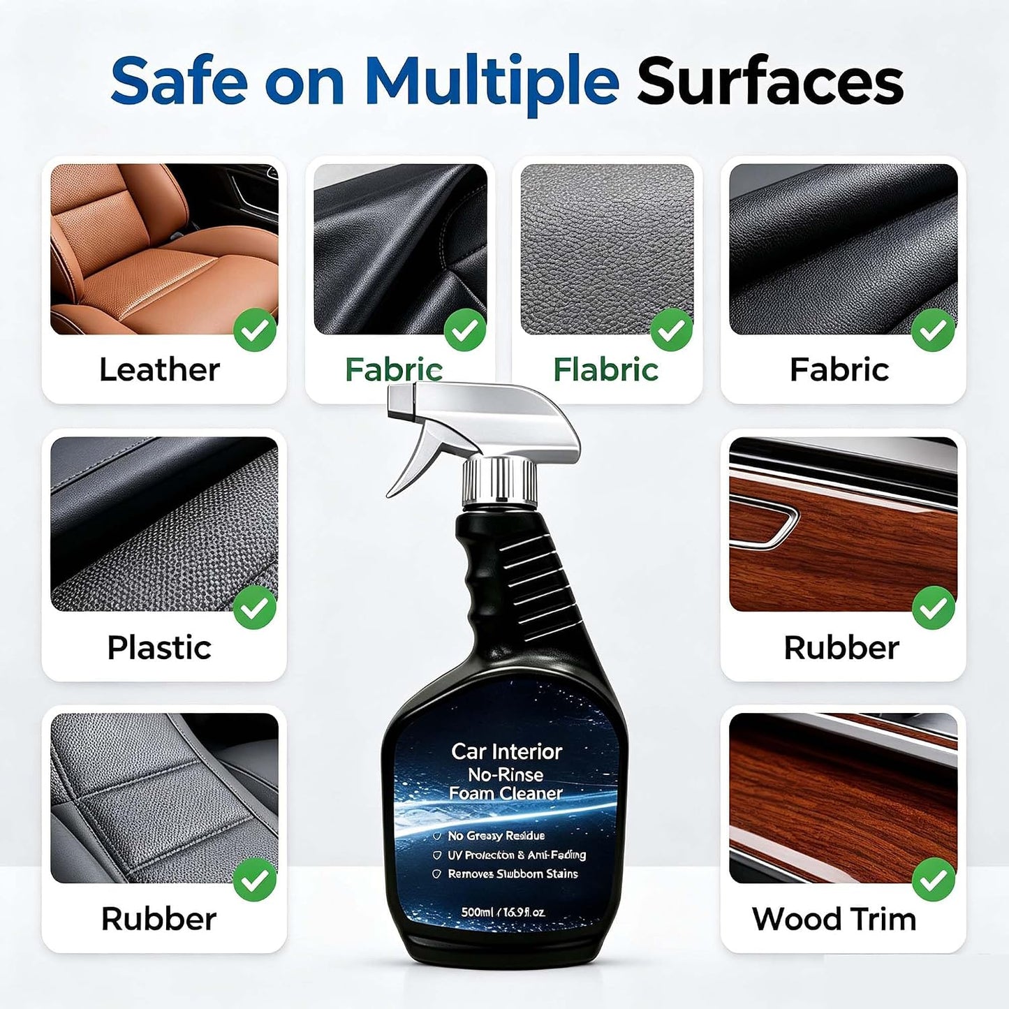 Car Interior Cleaner, 16.9oz Vehicle Interior Cleaner for Tough Stains | Multifunctional Auto Detailing Cleaner with Brush & Towel, Car Cleaner for Car Seats, Carpet, Upholstery, & Leather