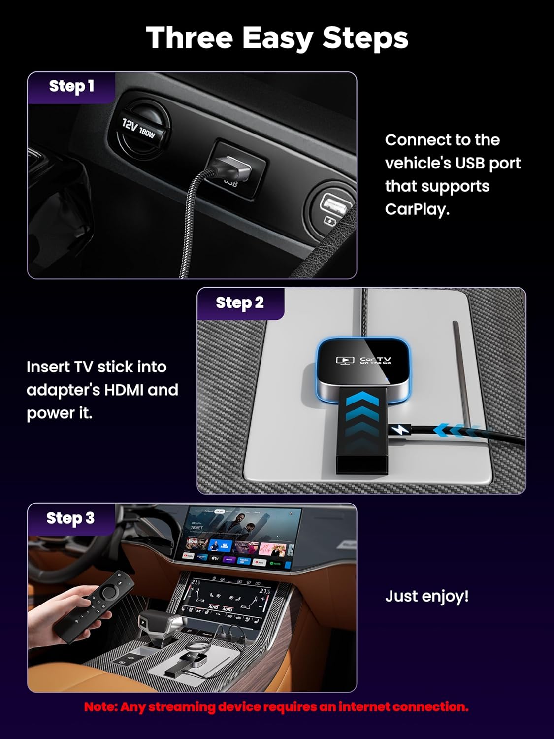 2-in-1 Wireless CarPlay Adapter & Car TV Mate Pro [Autolink Pro 2026, Metal & Glass Case] Convert Wired to Wireless Car Play with HDMI Input, Screen Mirroring & Streaming, Fit for 2016+ Cars -Black